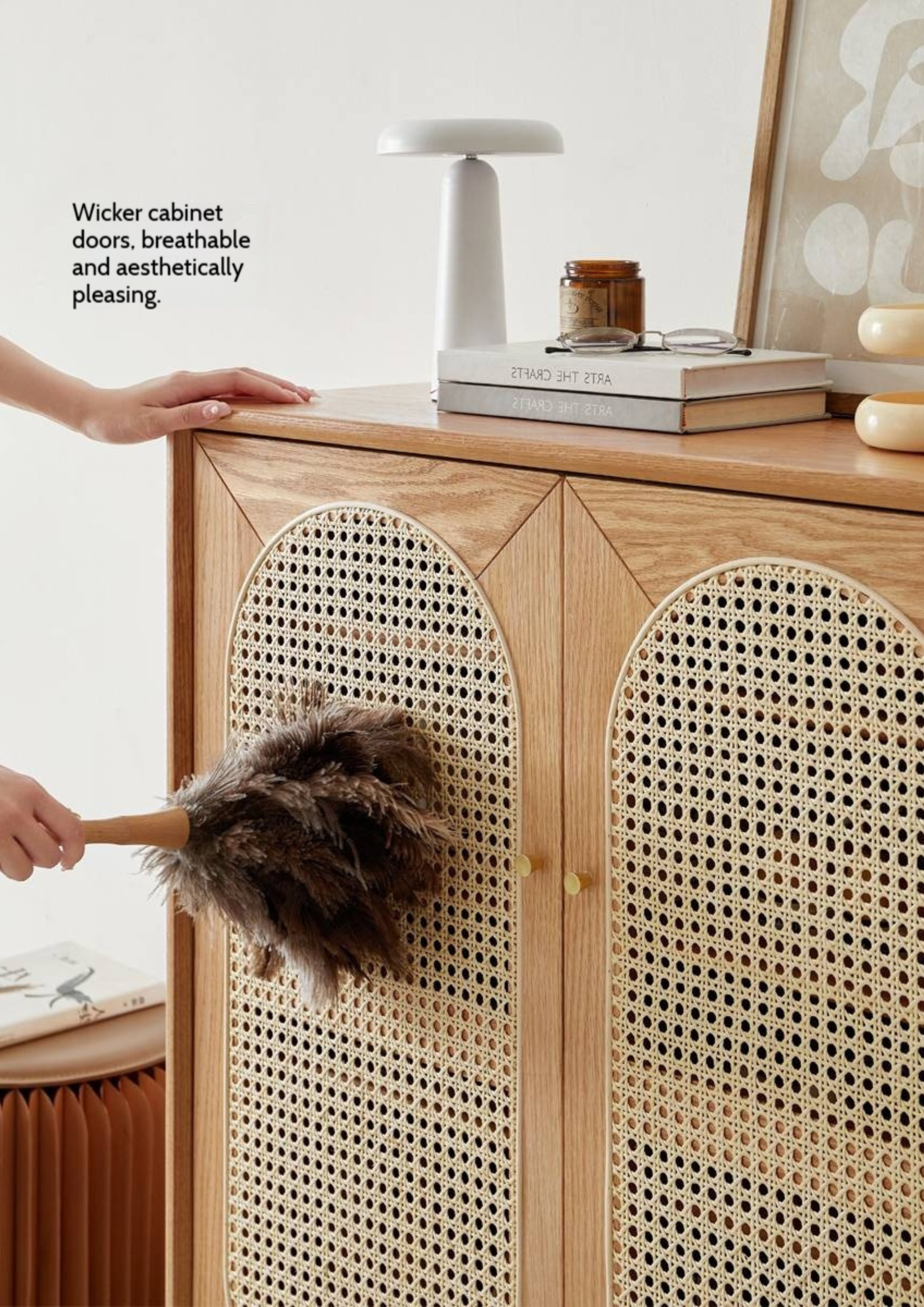 Oak Solid Wood Rattan Shoe Cabinet