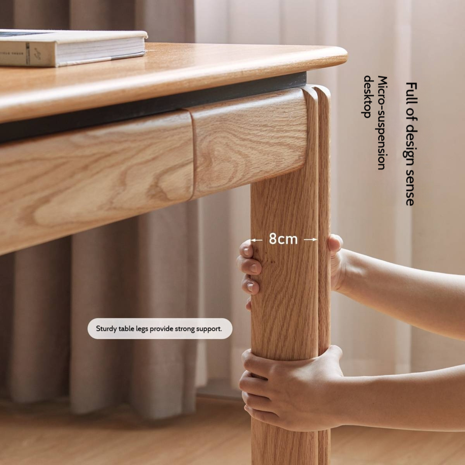 Oak, Ash Solid Wood Modern Minimalist Office Desk with Drawers