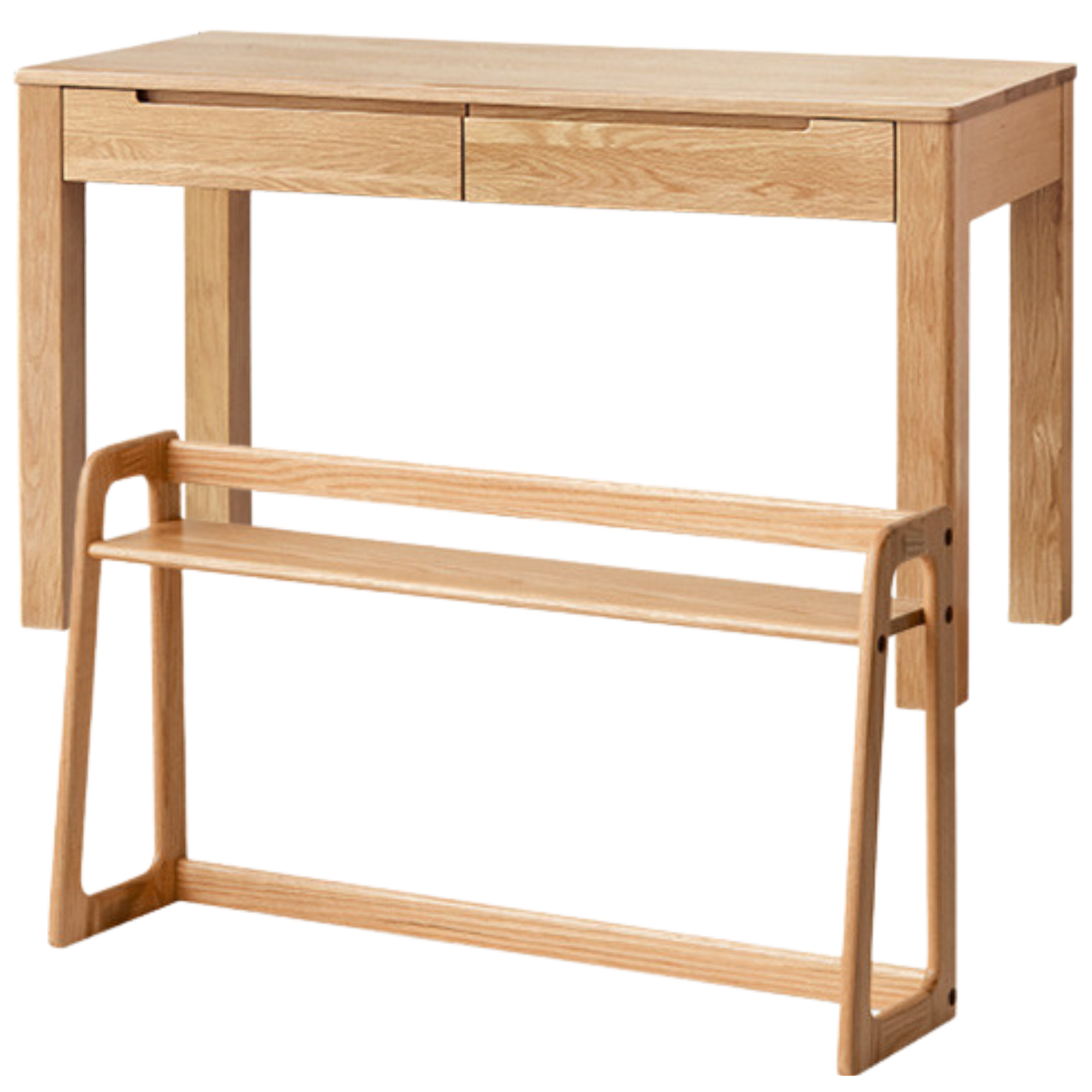 Oak Solid Wood Office Desk and Bookshelf Integrated