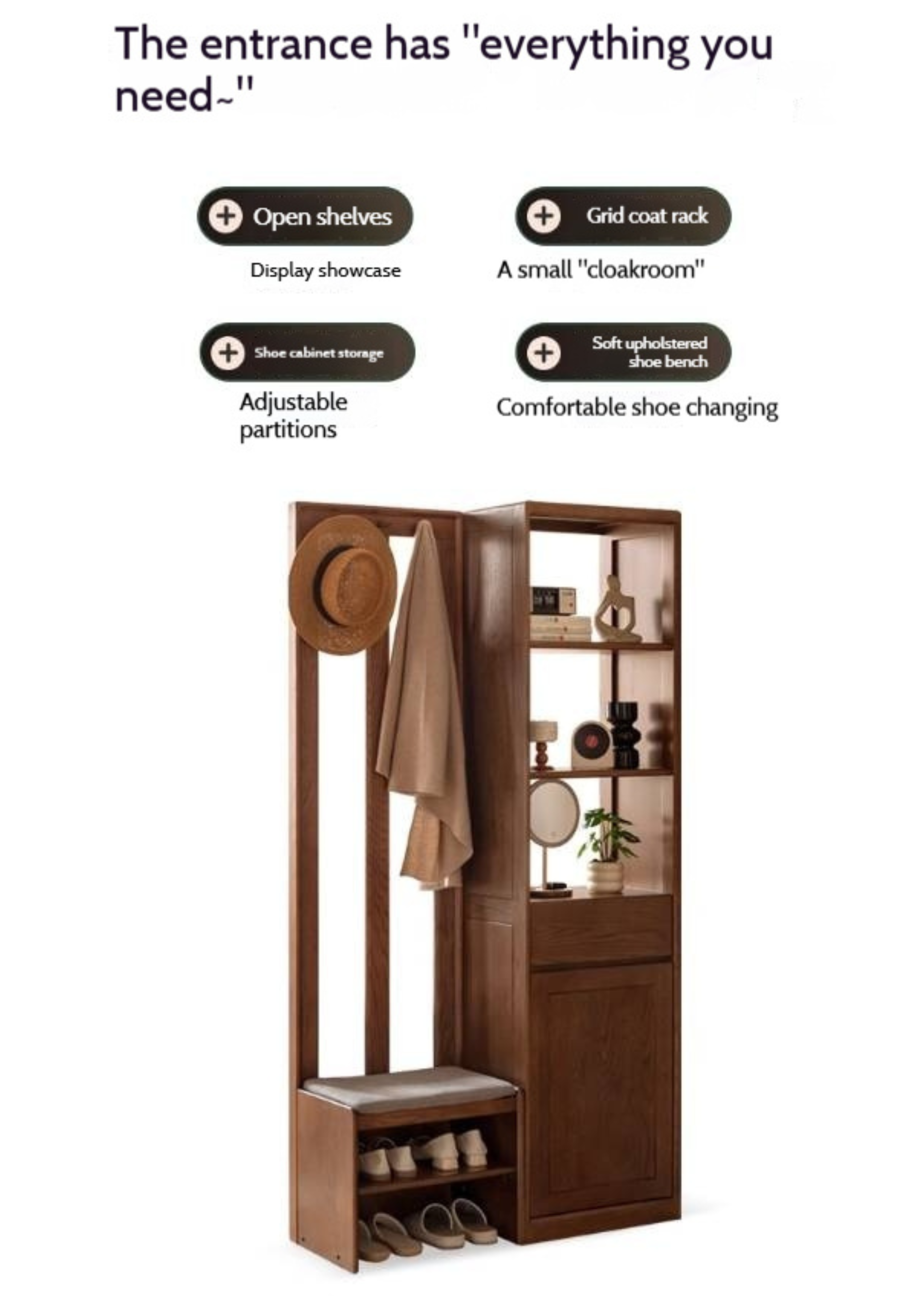 Oak Solid Wood Porch Cabinet Shoe Cabinet Integrated