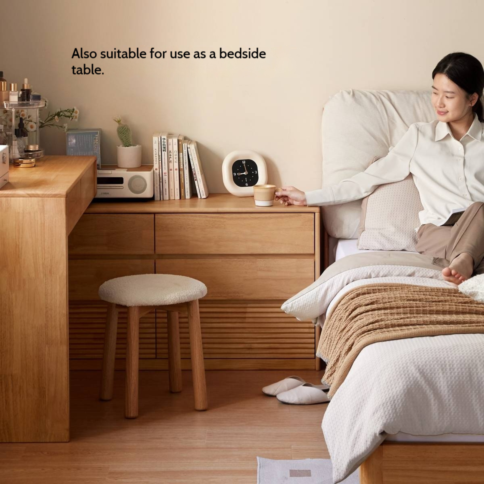 Solid Rubberwood Telescopic Makeup Desk