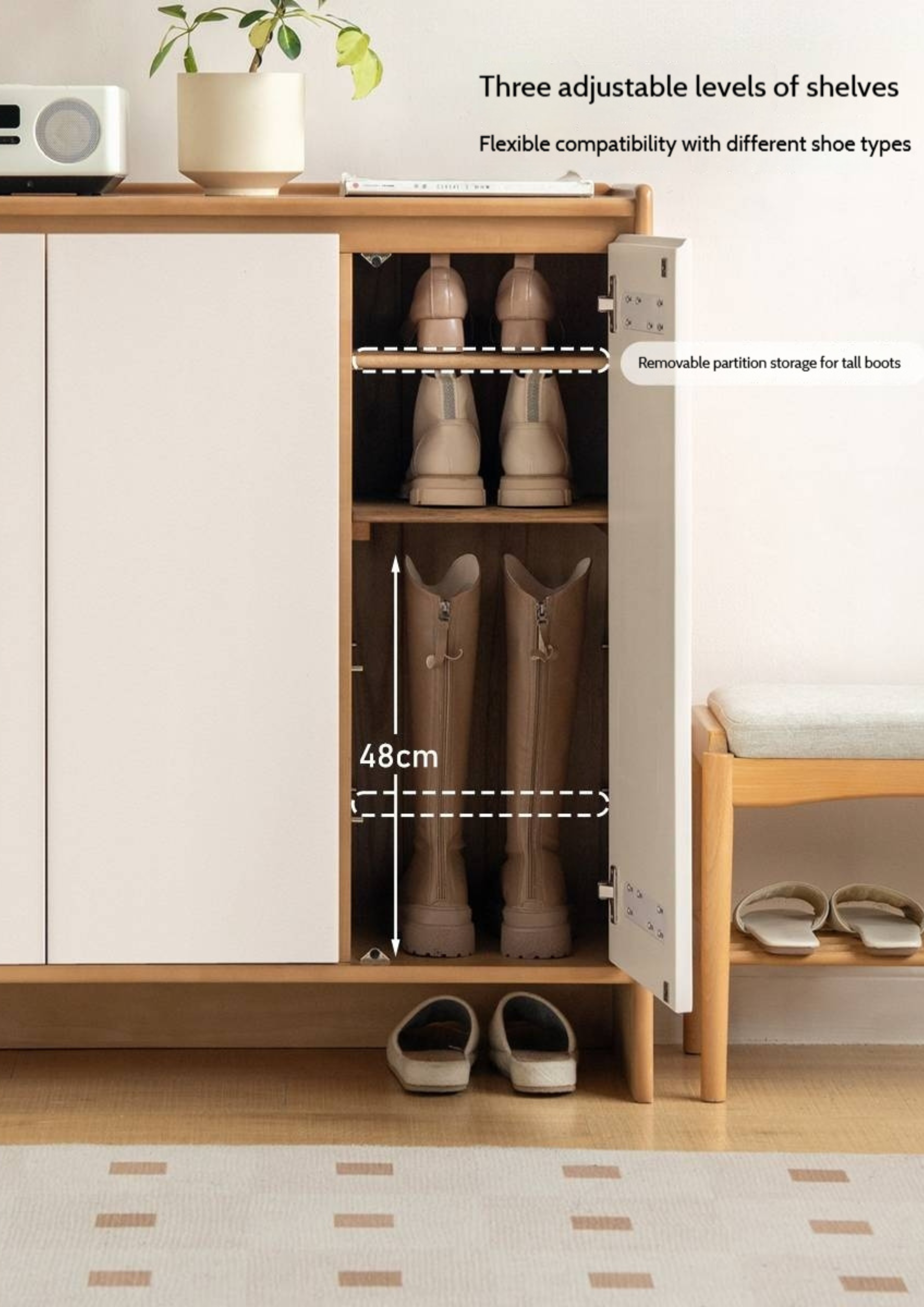 Solid Rubber Wood, Poplar Solid Wood Shoe Cabinet