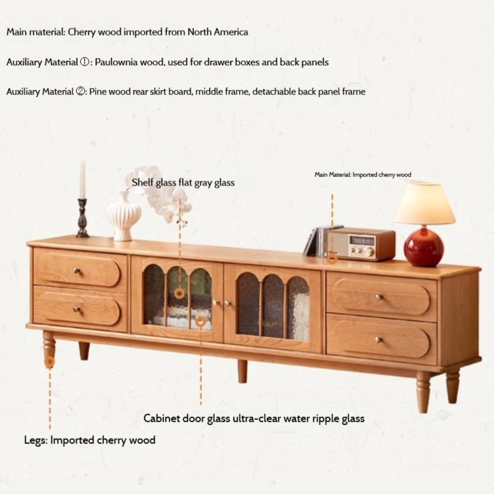 Cherry Solid Wood Style French Retro TV Stand