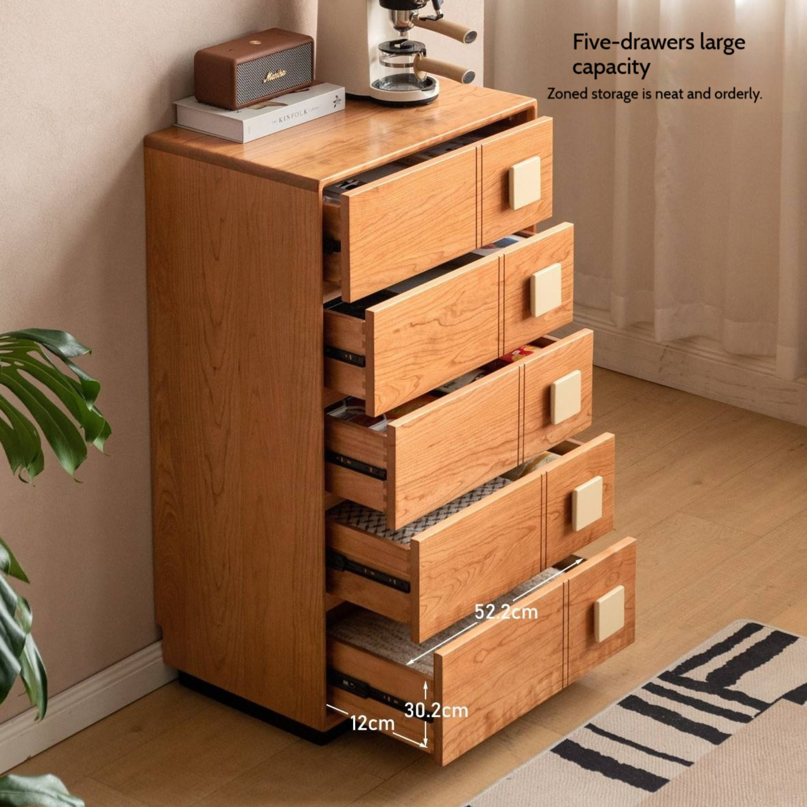 Cherry Solid Wood Retro Five-Drawer Chest