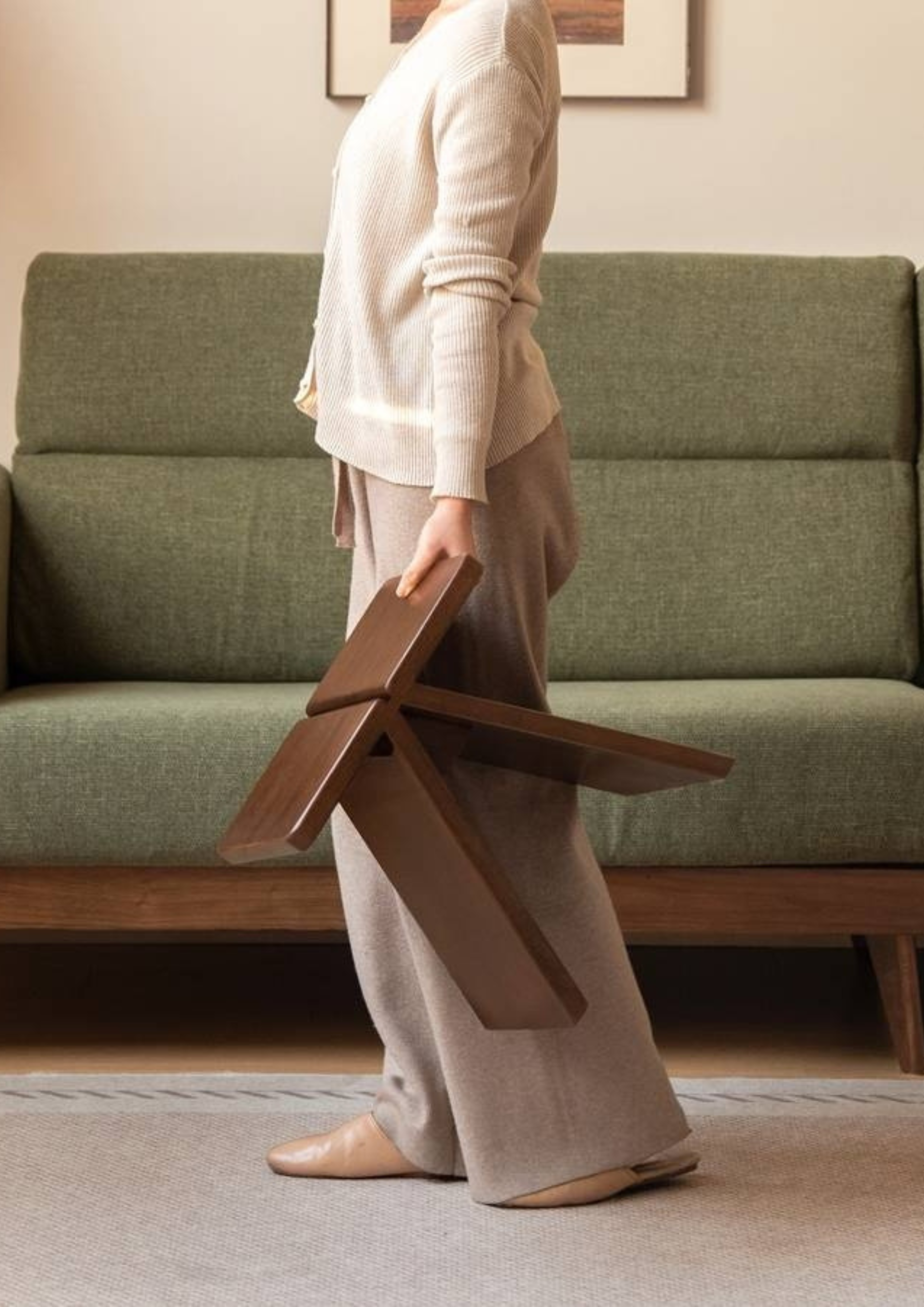 Solid Rubberwood Modern Minimalist Square Shoe Changing Stool