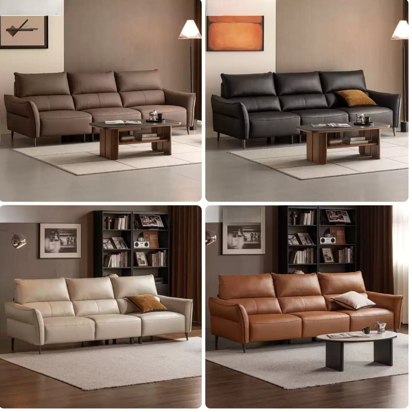 Genuine Top Grain Leather  Modern Sofa, Clean Line Contemporary Design