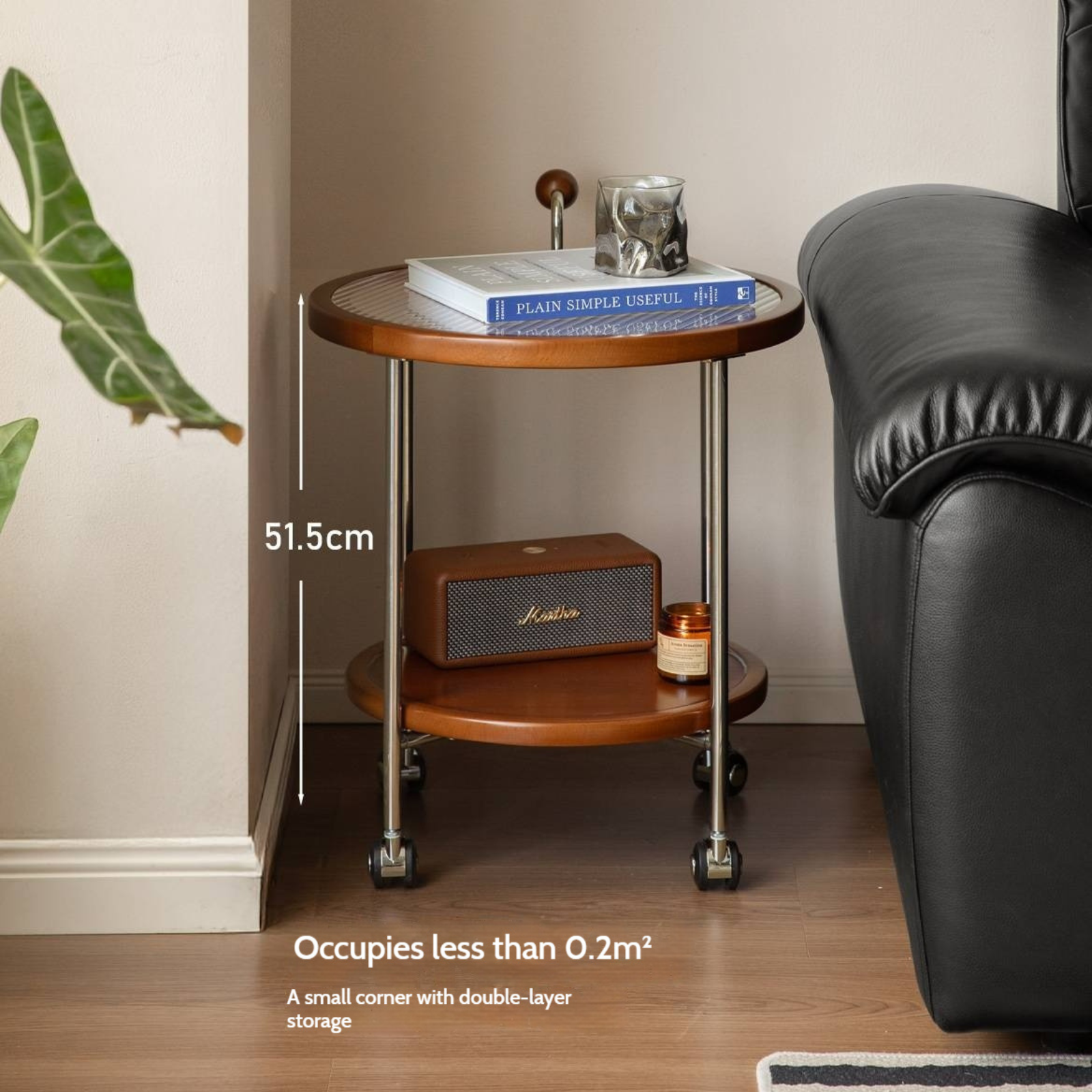 Beech Solid Wood Vintage Style Double Layer Glass Coffee Table