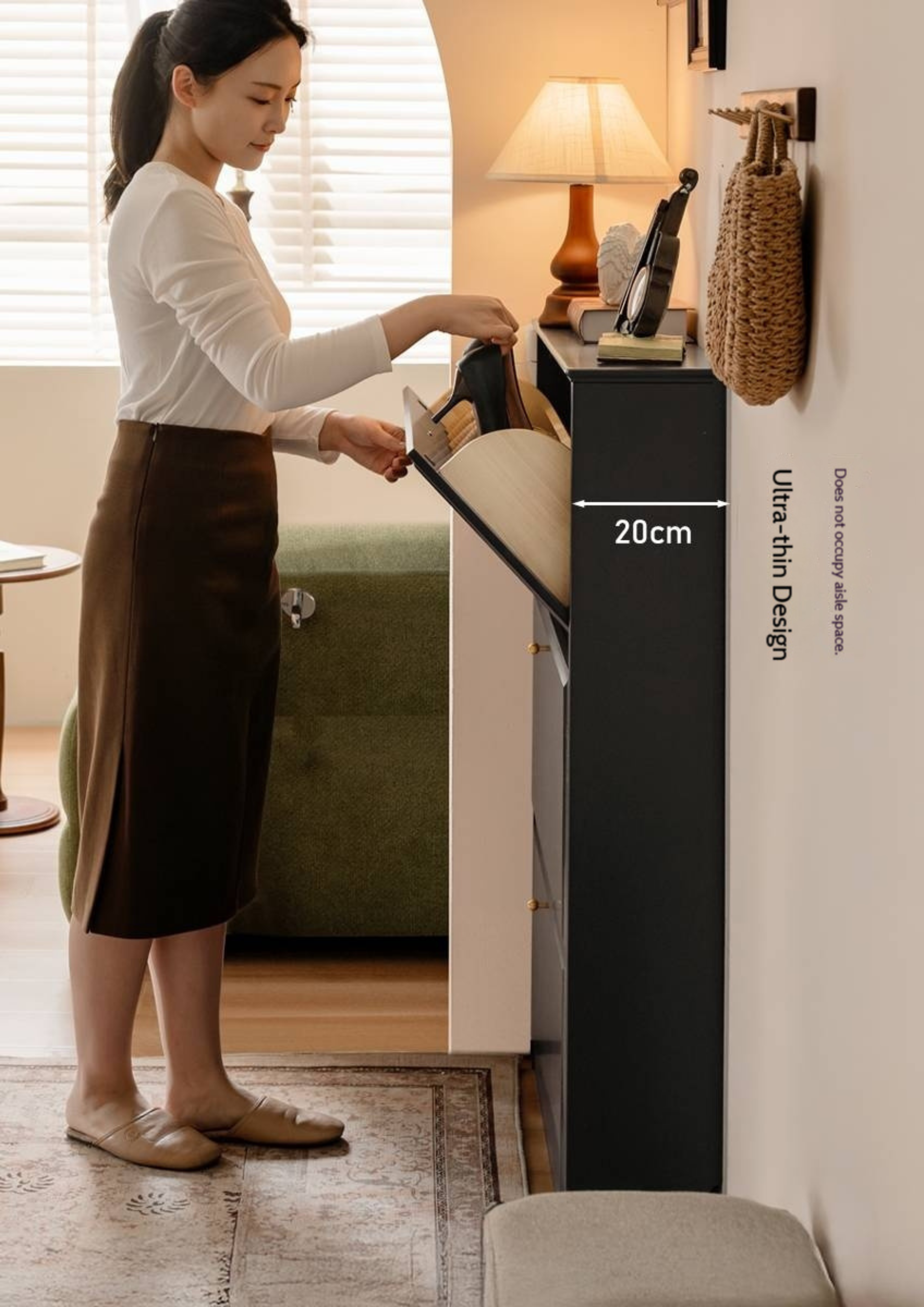 Oak Solid Wood American Retro Style Shoe Cabinet