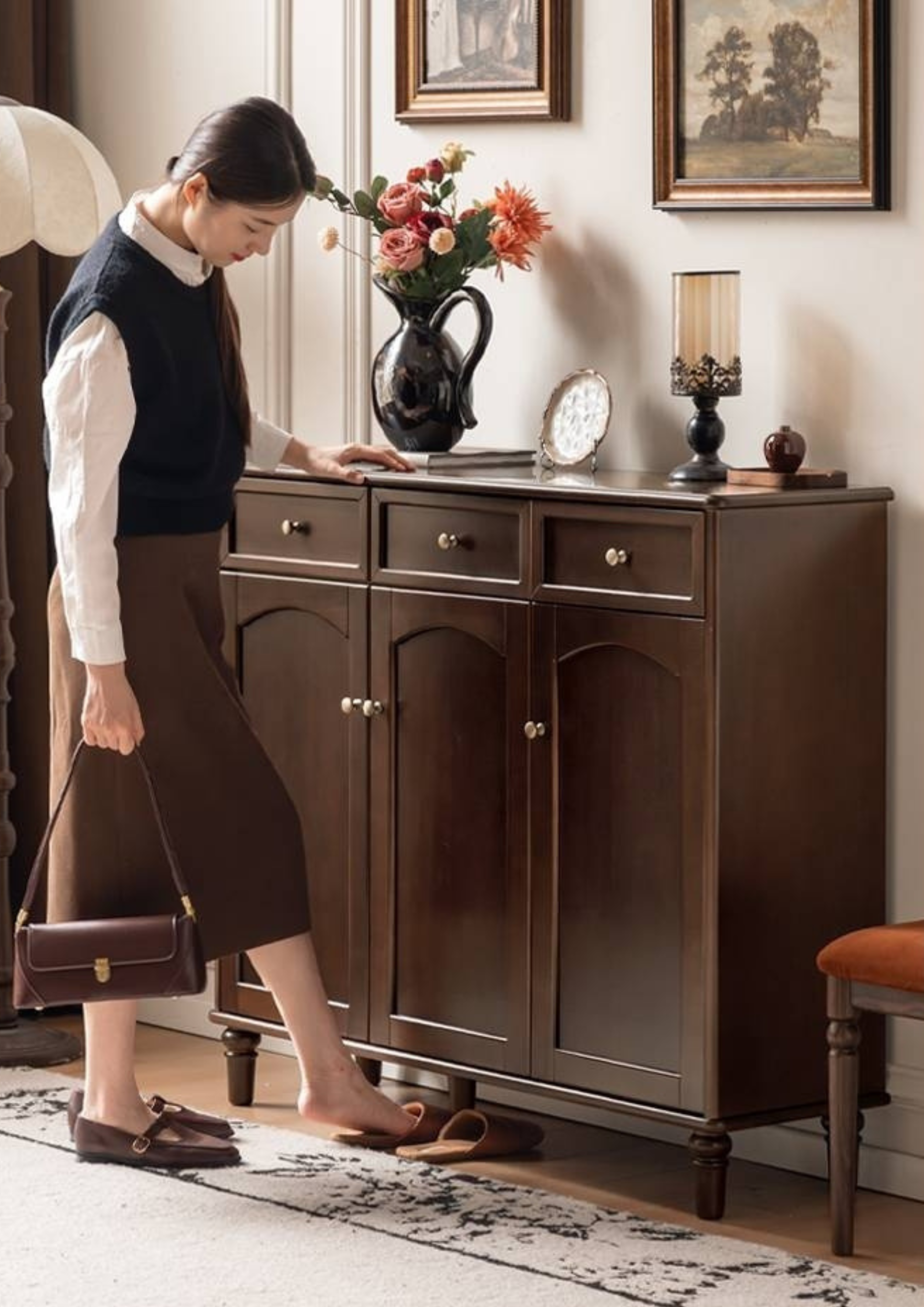 Poplar Solid Wood American Retro Shoe Cabinet