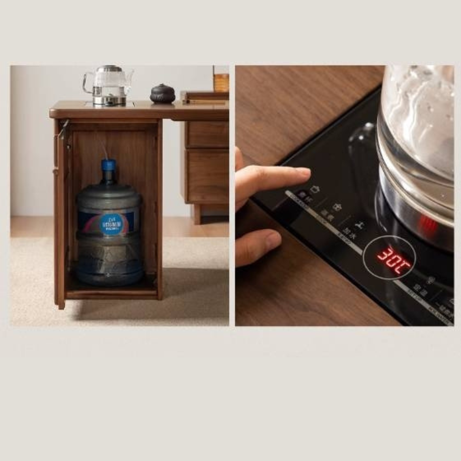 Black Walnut Solid Wood Rectangular Tea Table with Tea Tray