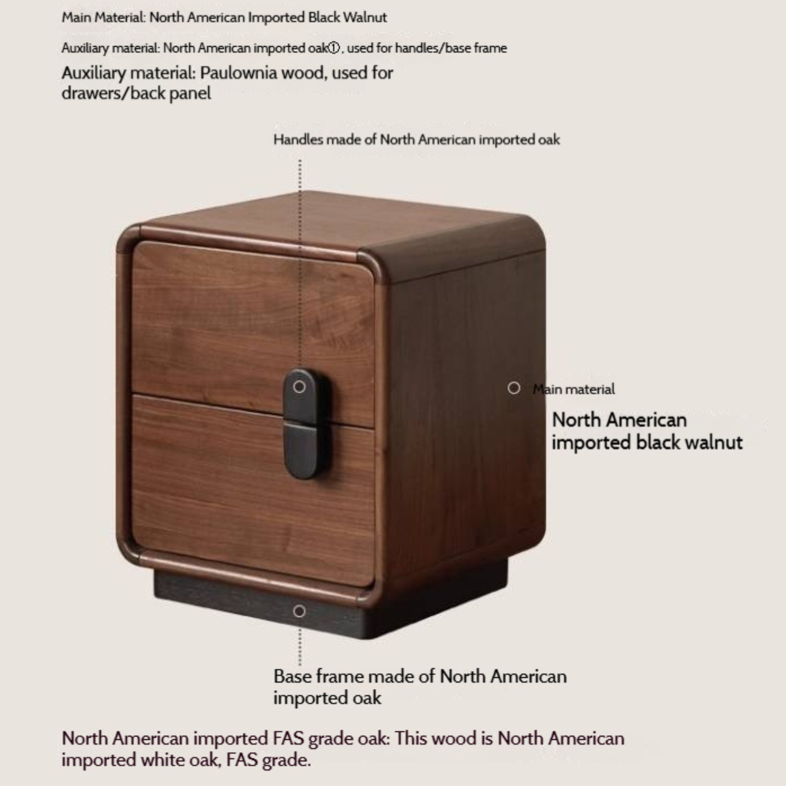 Black Walnut Solid Wood Italian Light Luxury Nightstands