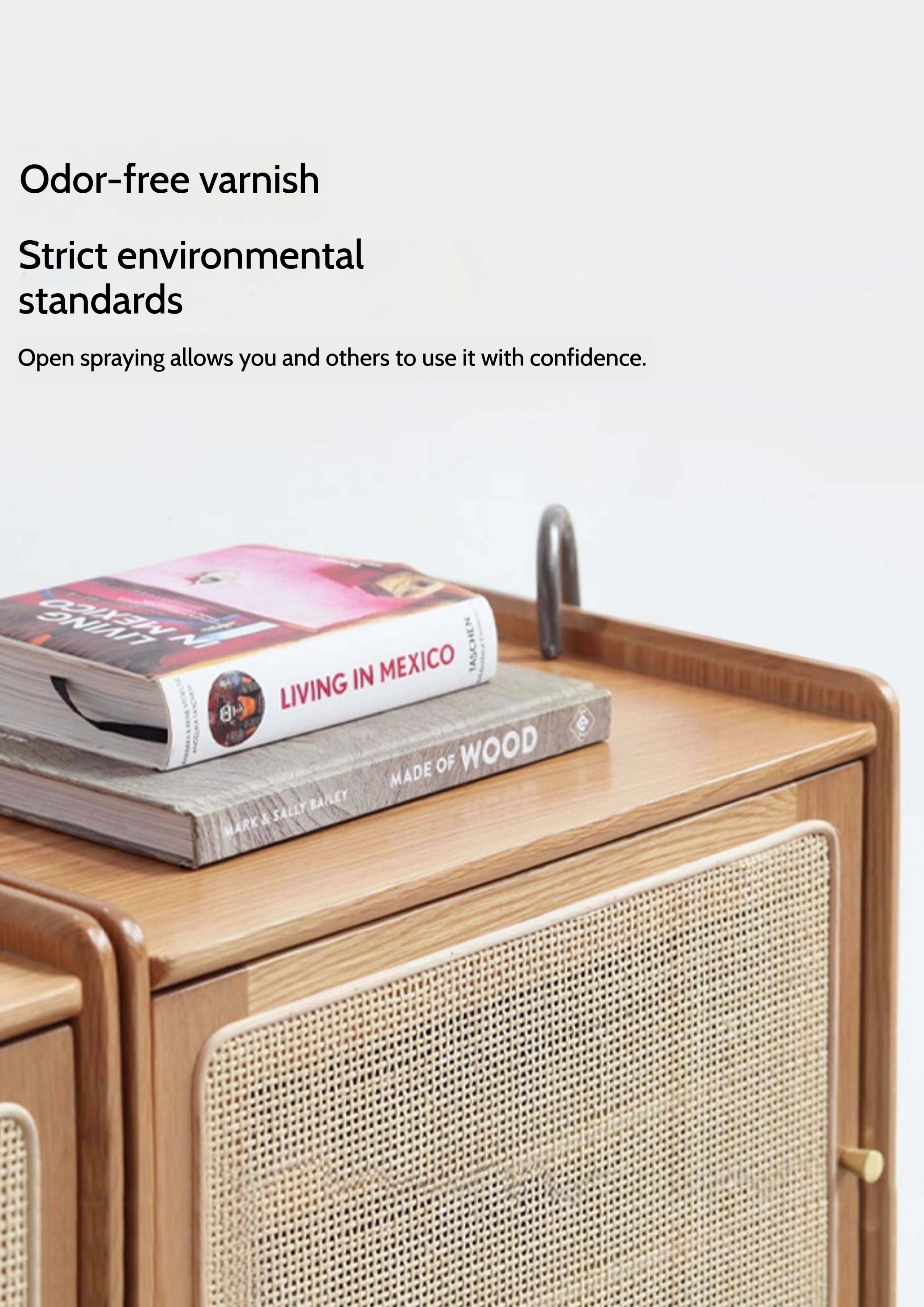 Oak Solid Wood Shoe Cabinet Storage Rattan