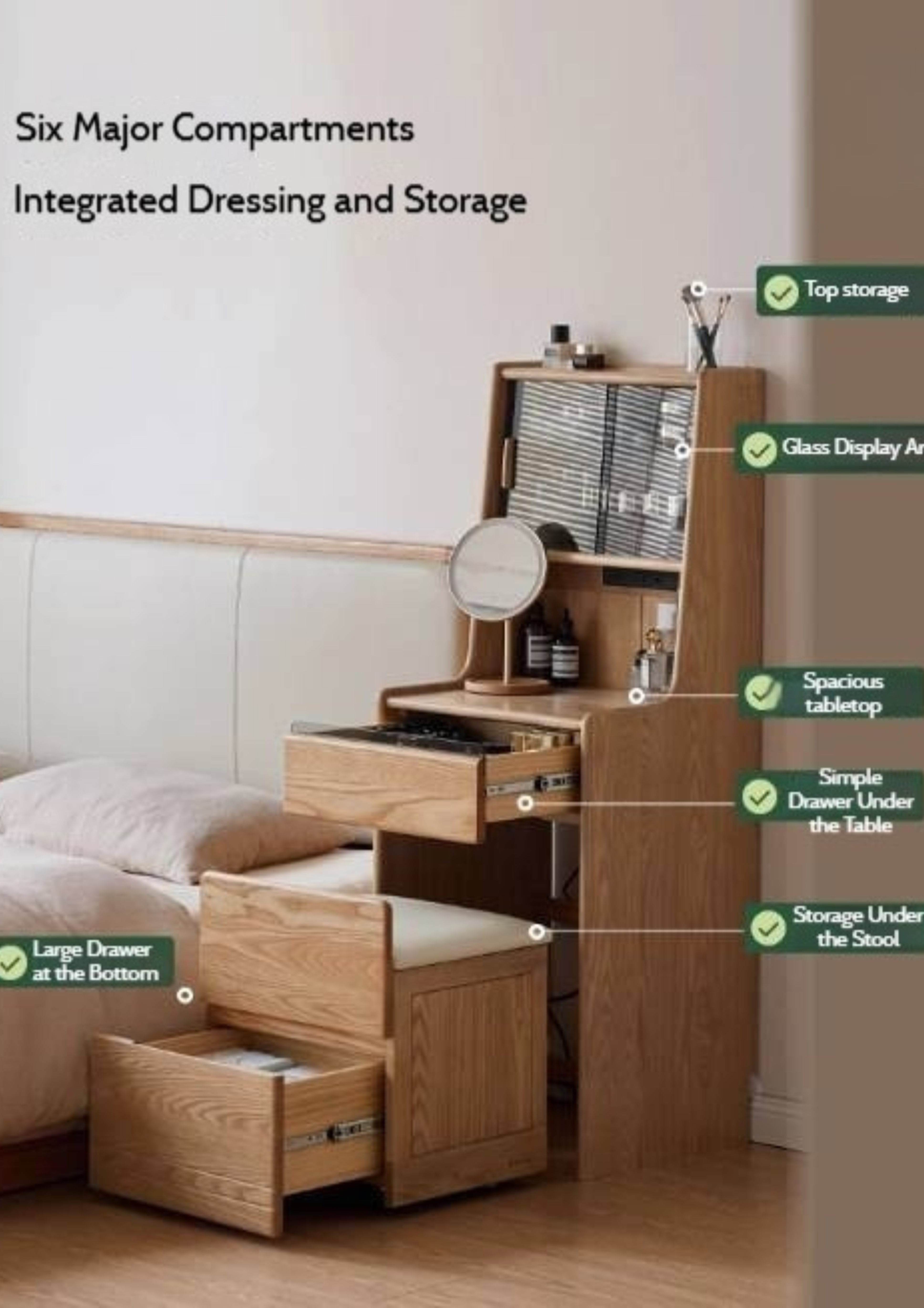 Ash Solid Wood Original Wood Style Multifunctional Dressing Table