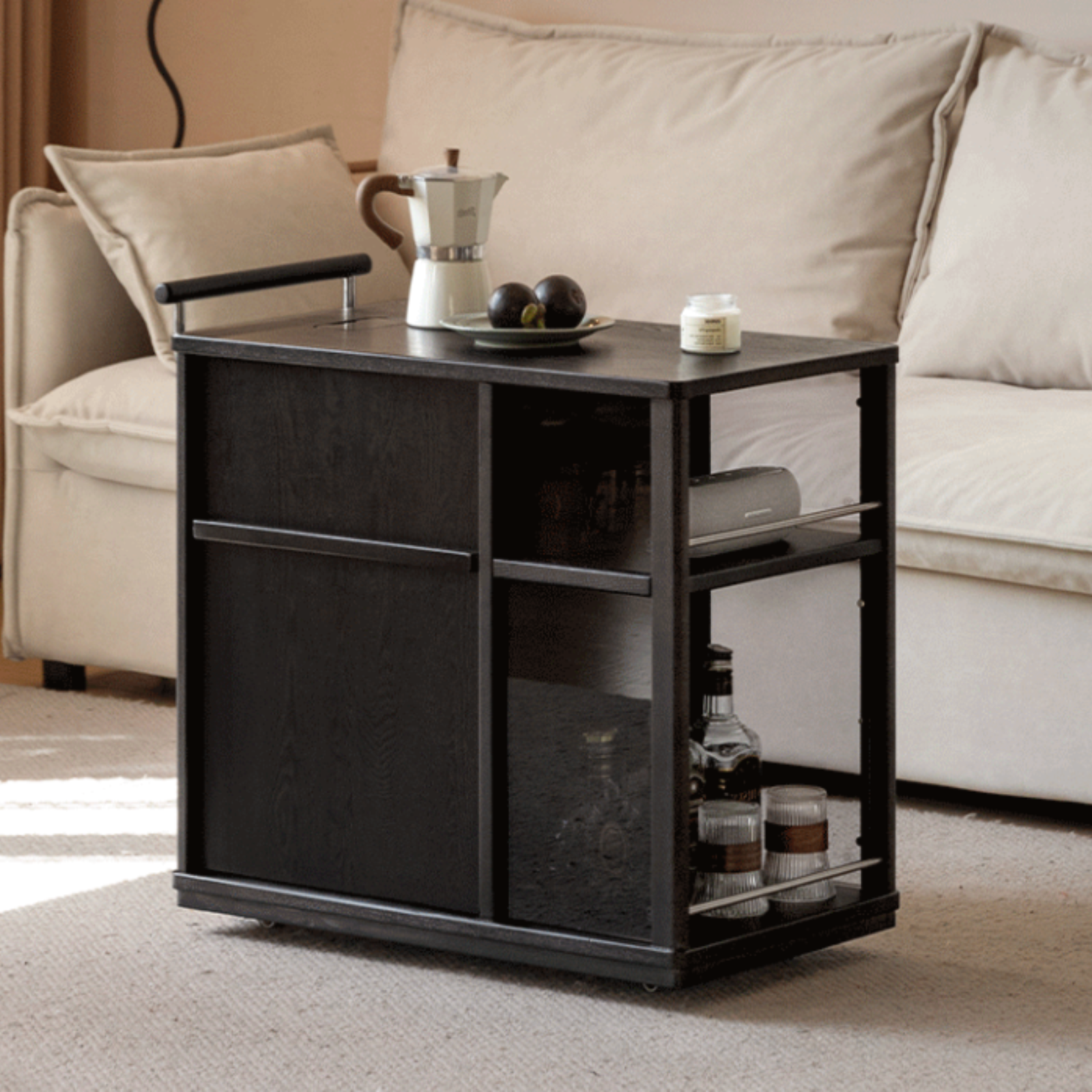 Ash Solid Wood Mobile Side Cabinet