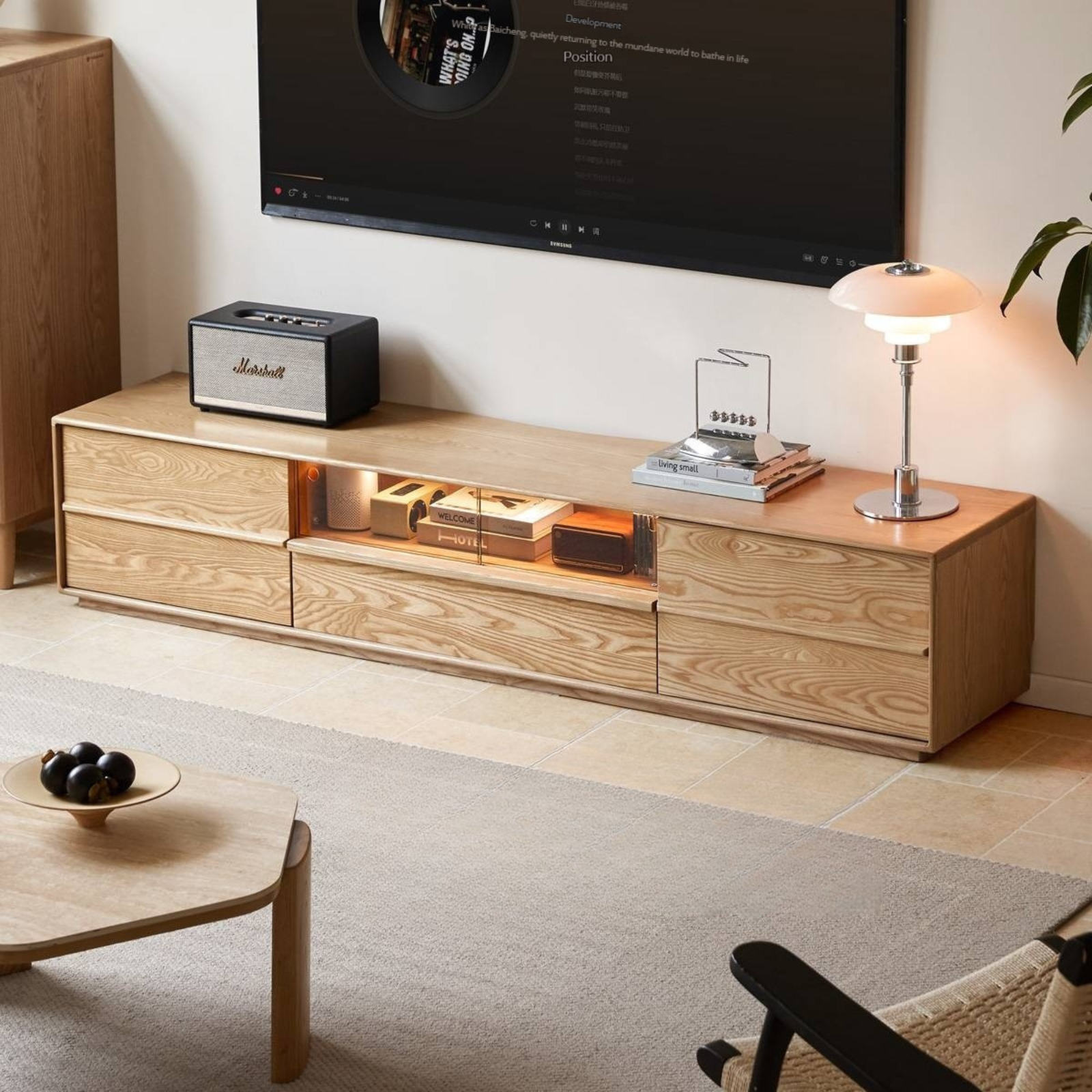Ash Solid Wood Wabi-Sabi Style TV Cabinet