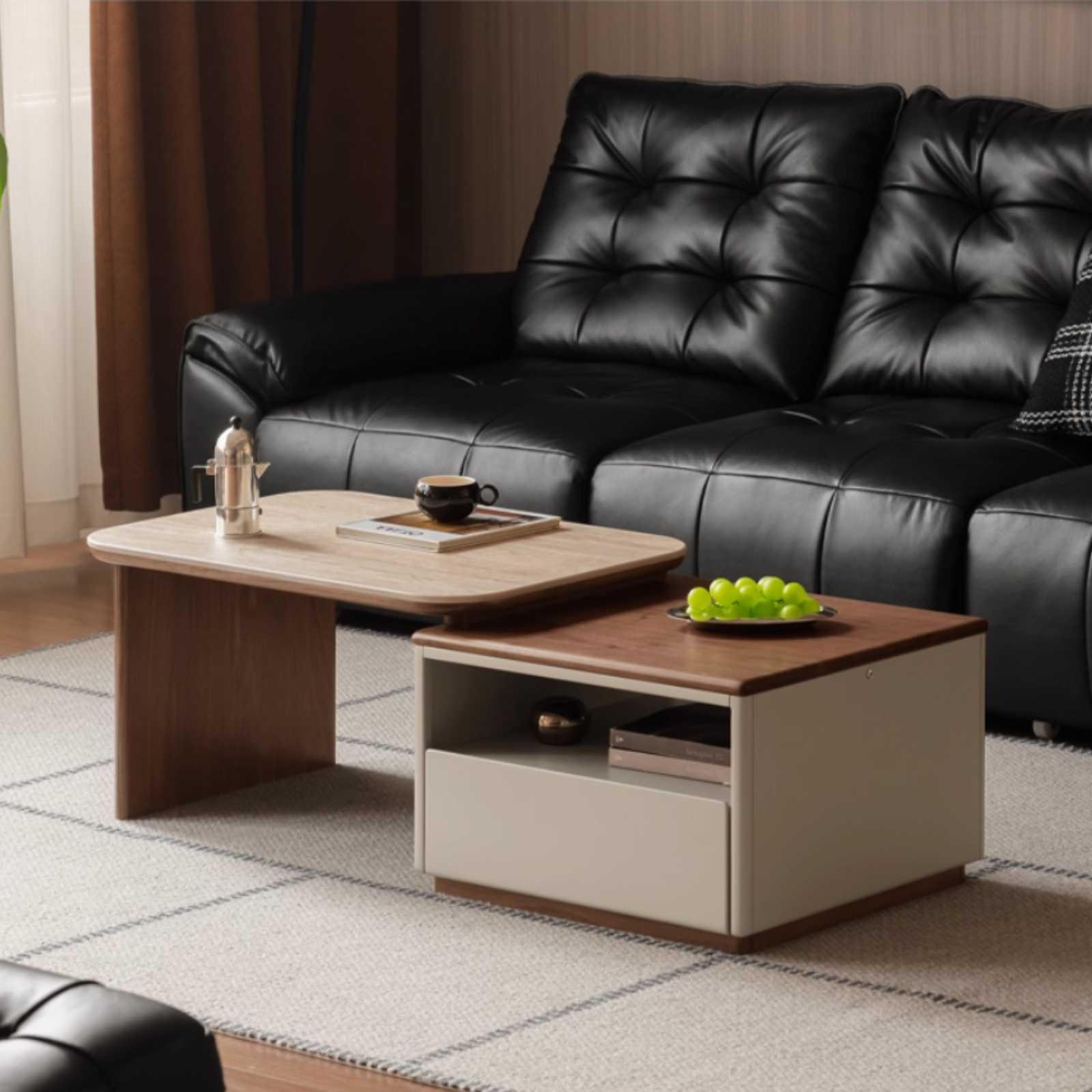 Black Walnut Solid Wood Italian Light Luxury Rock Plate Coffee Table