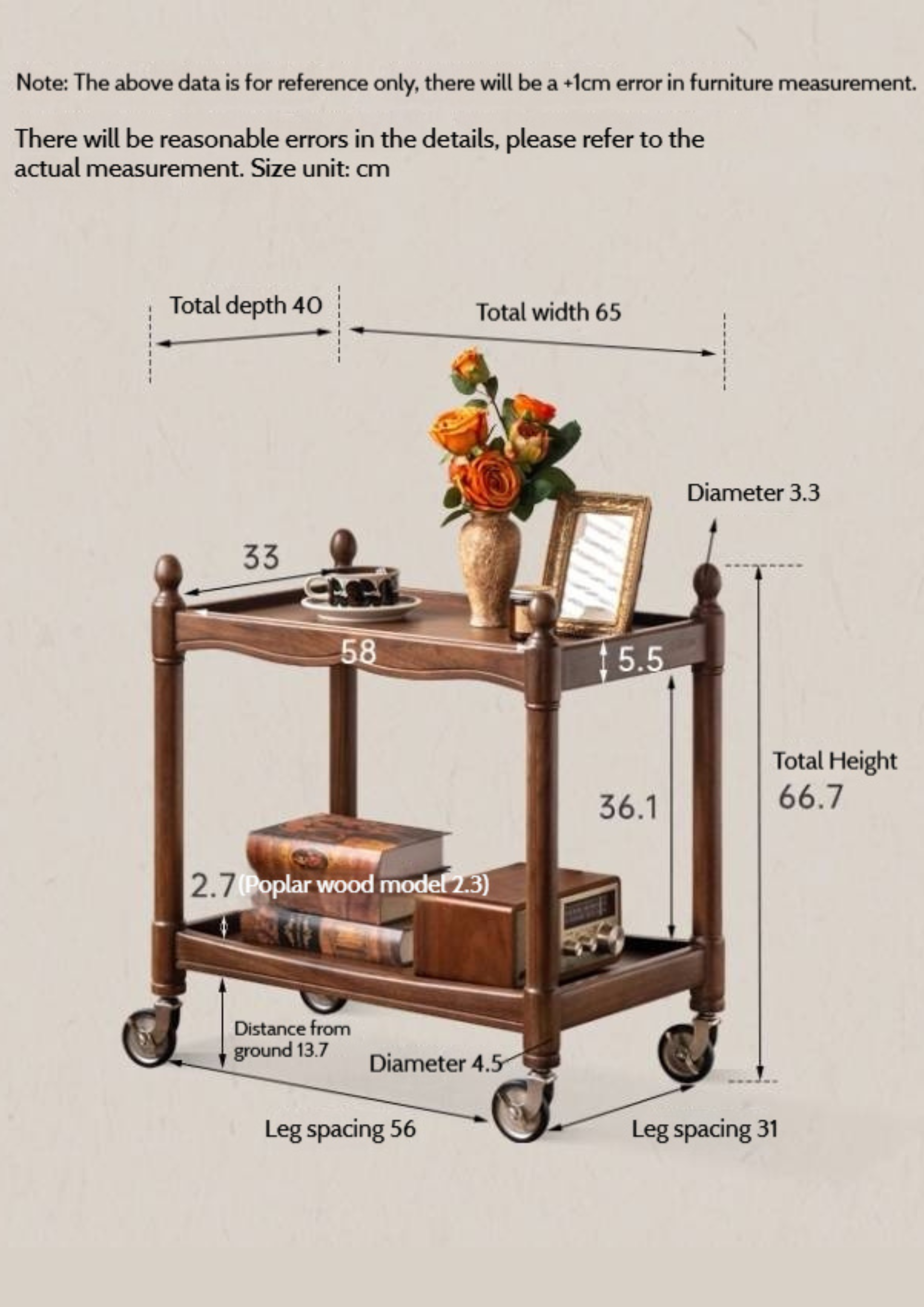 Black Walnut Solid Wood American Retro Mobile Side Table