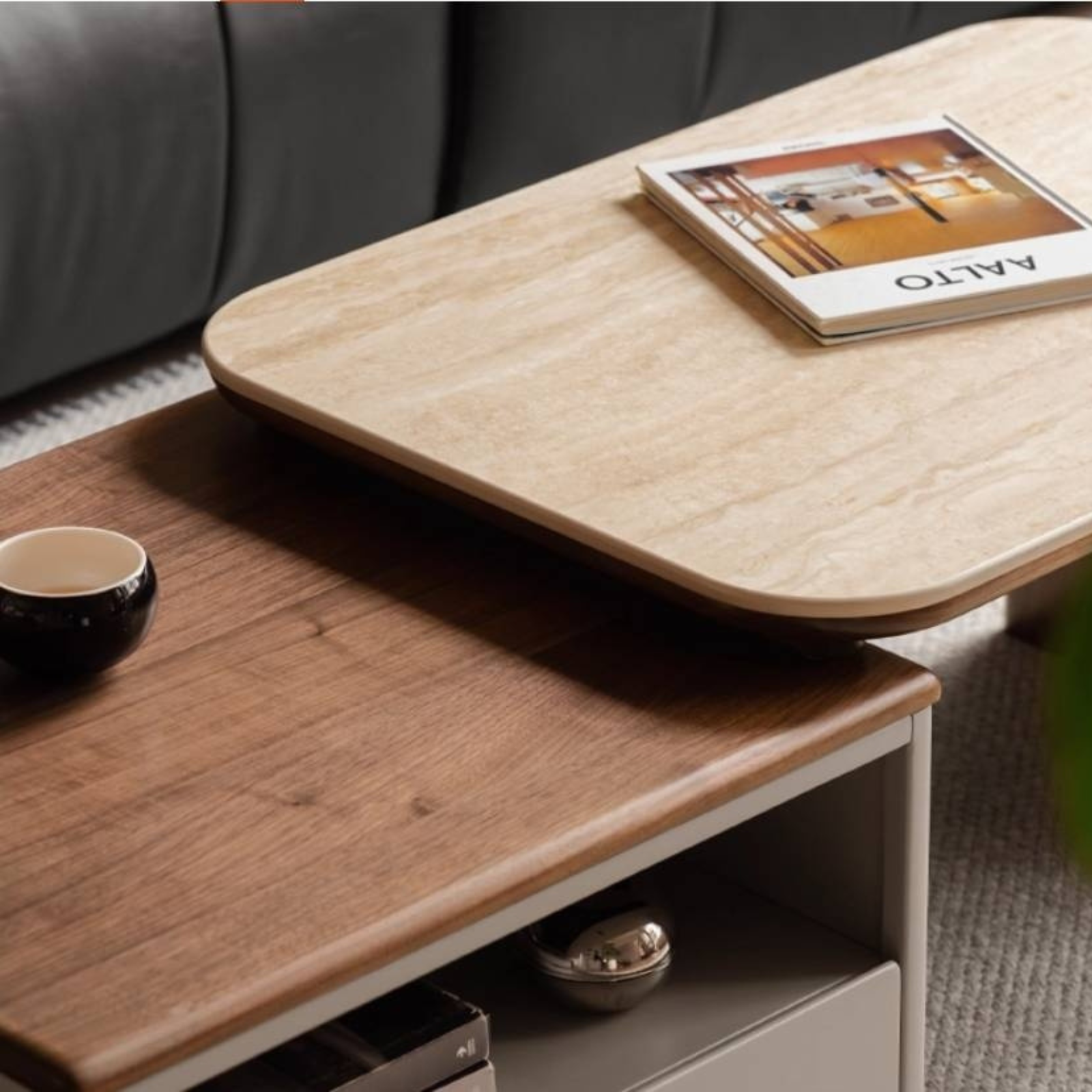 Black Walnut Solid Wood Italian Light Luxury Rock Plate Coffee Table