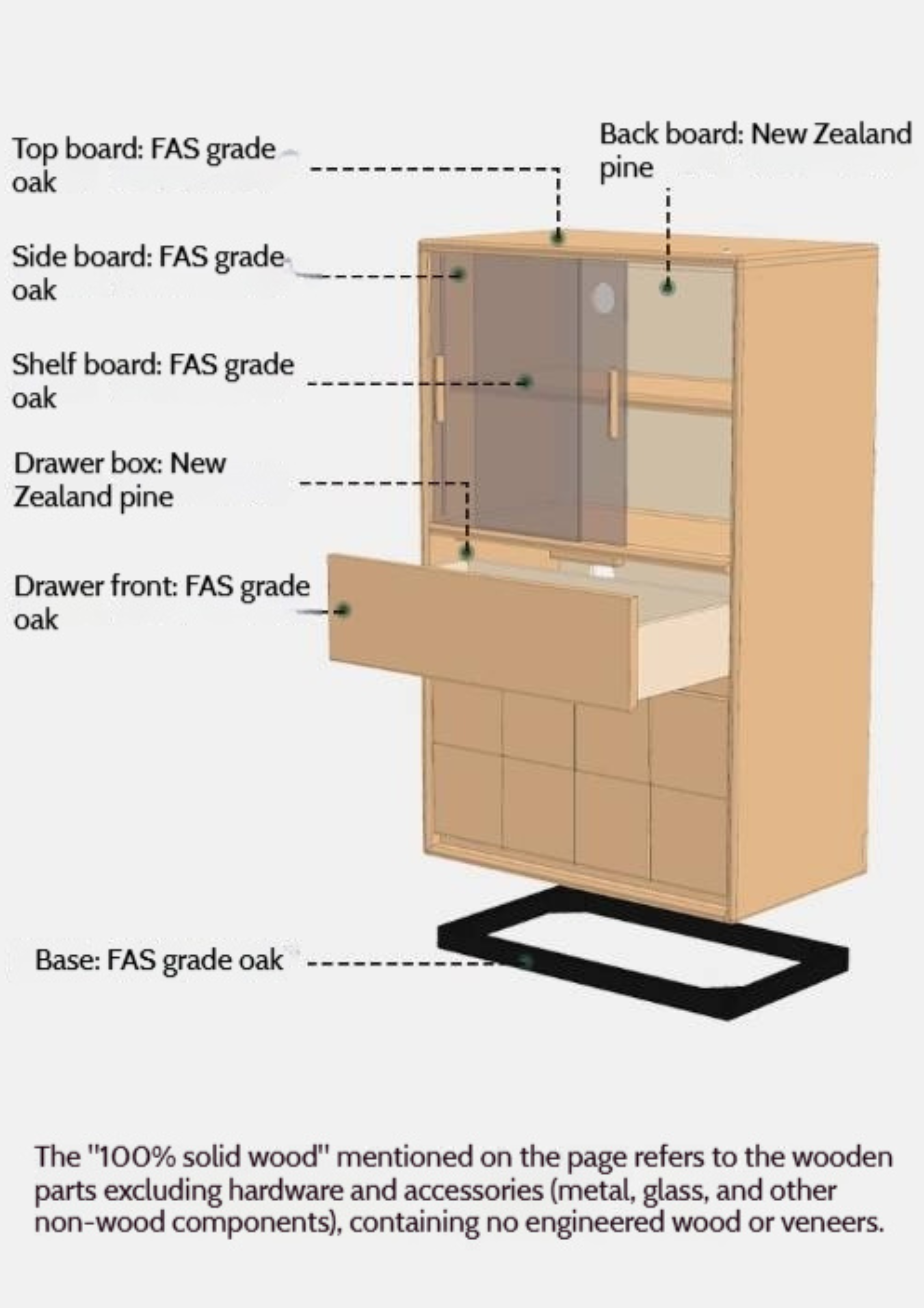Oak Solid Wood Modern Side Cabinet with Light