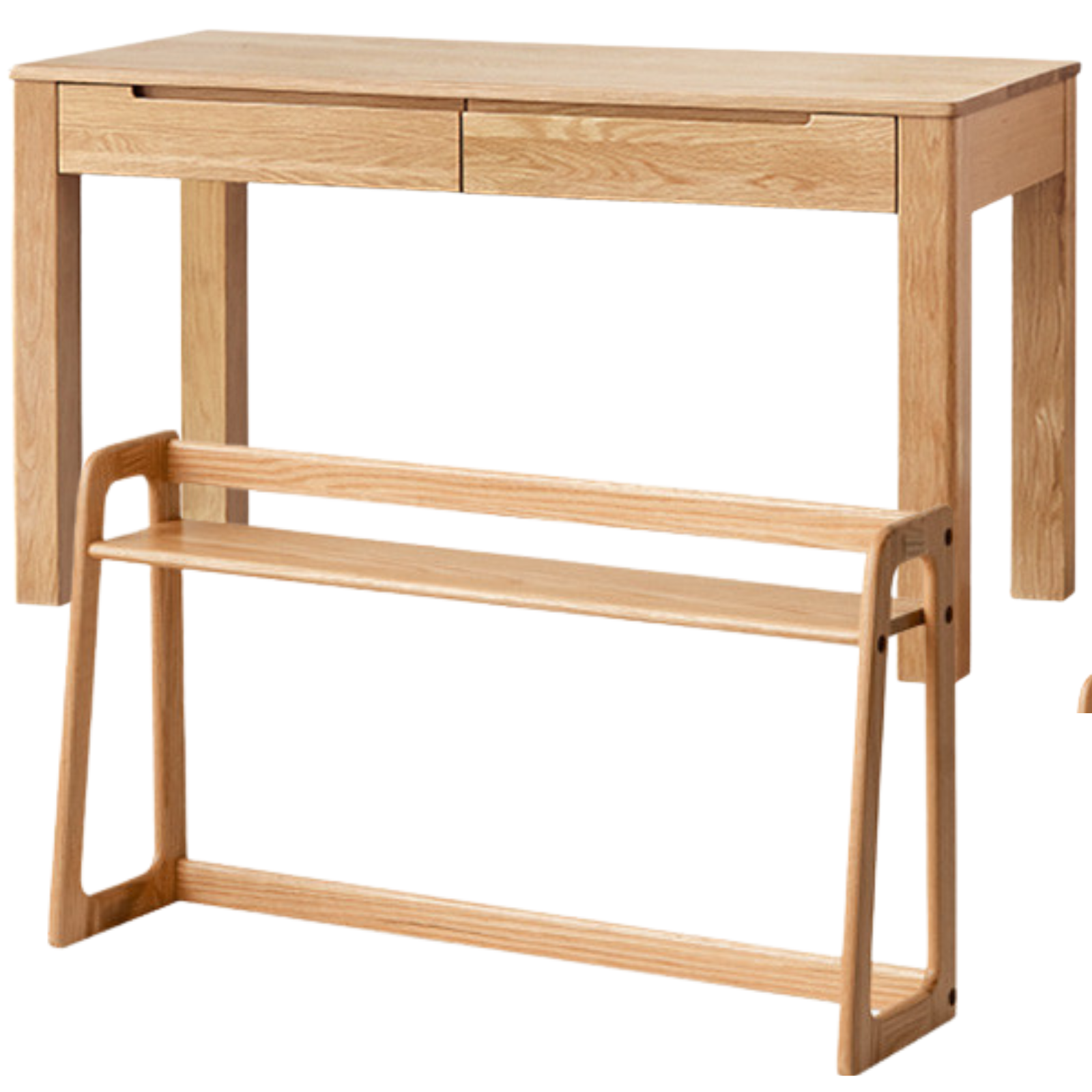 Oak Solid Wood Office Desk and Bookshelf Integrated