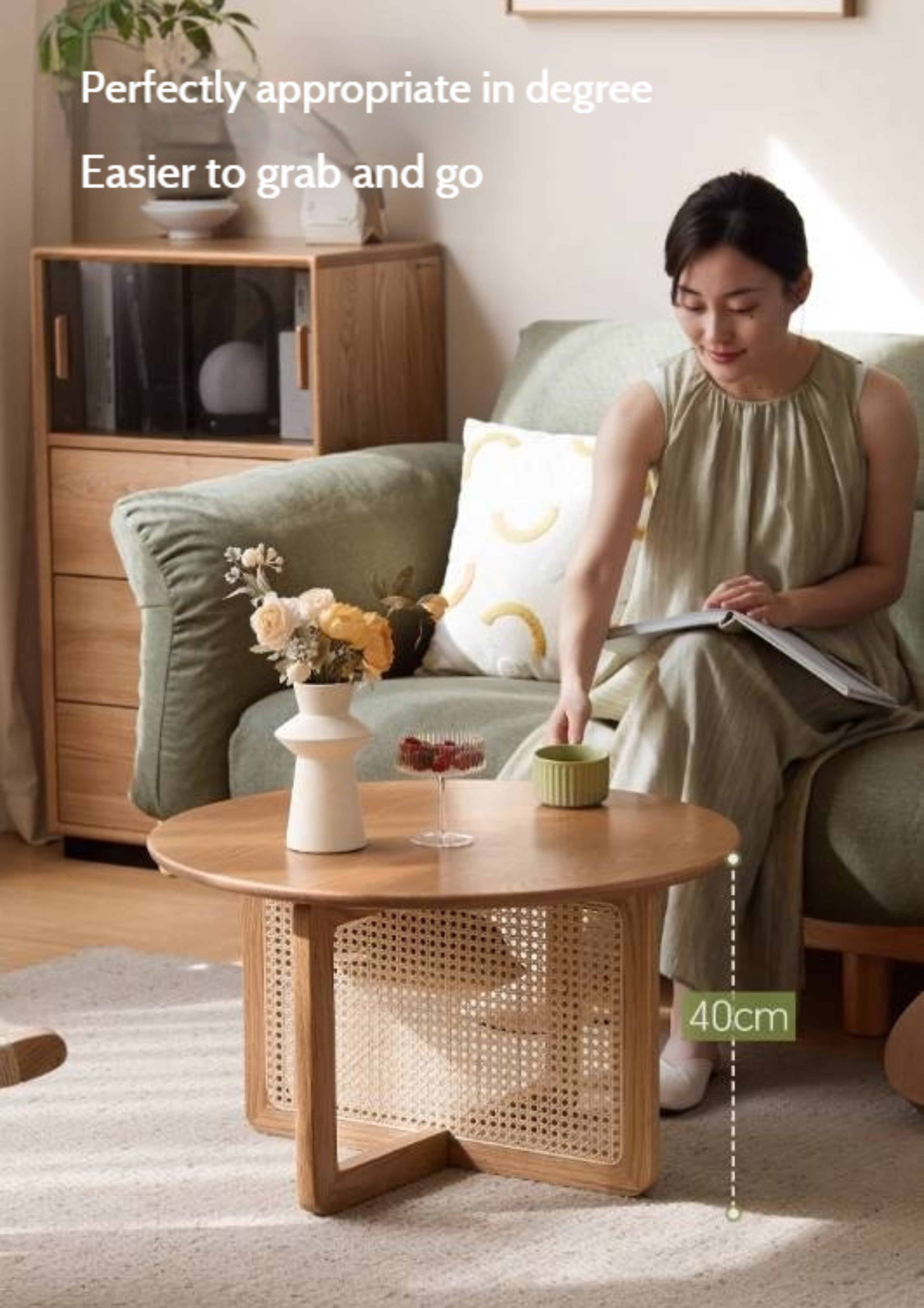 Oak Solid Wood Modern Rattan Coffee Table