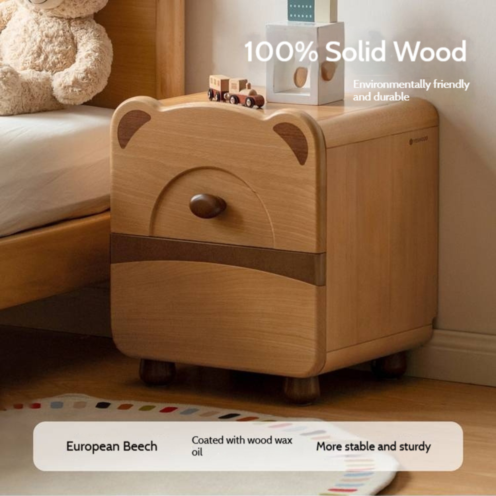 Beech Solid Wood Children s Cartoon Bear Nightstand