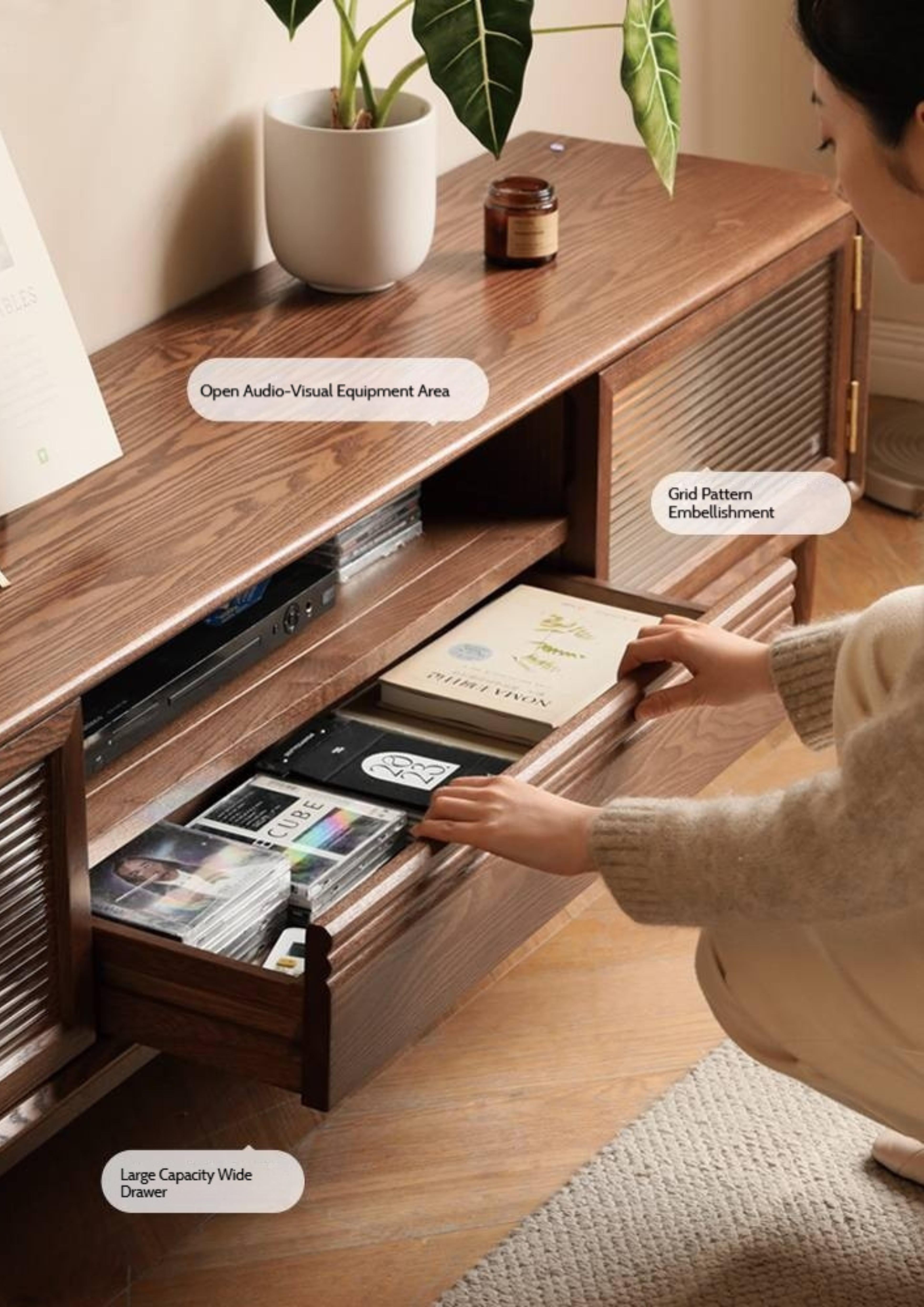 Ash Solid Wood Modern Minimalist TV Stand