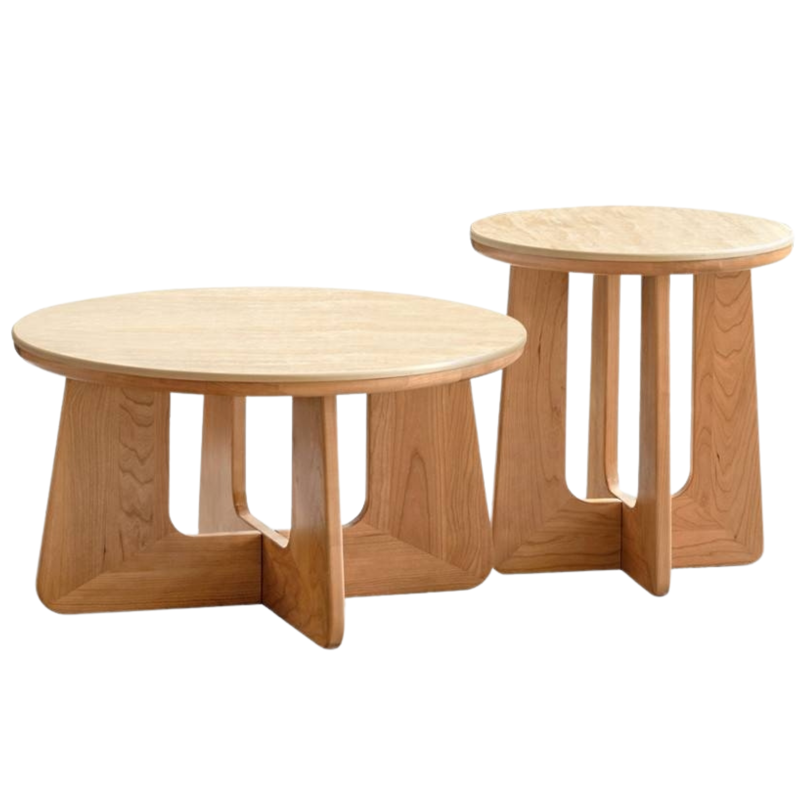 Cherry Solid Wood Rock Plate Round Coffee Table