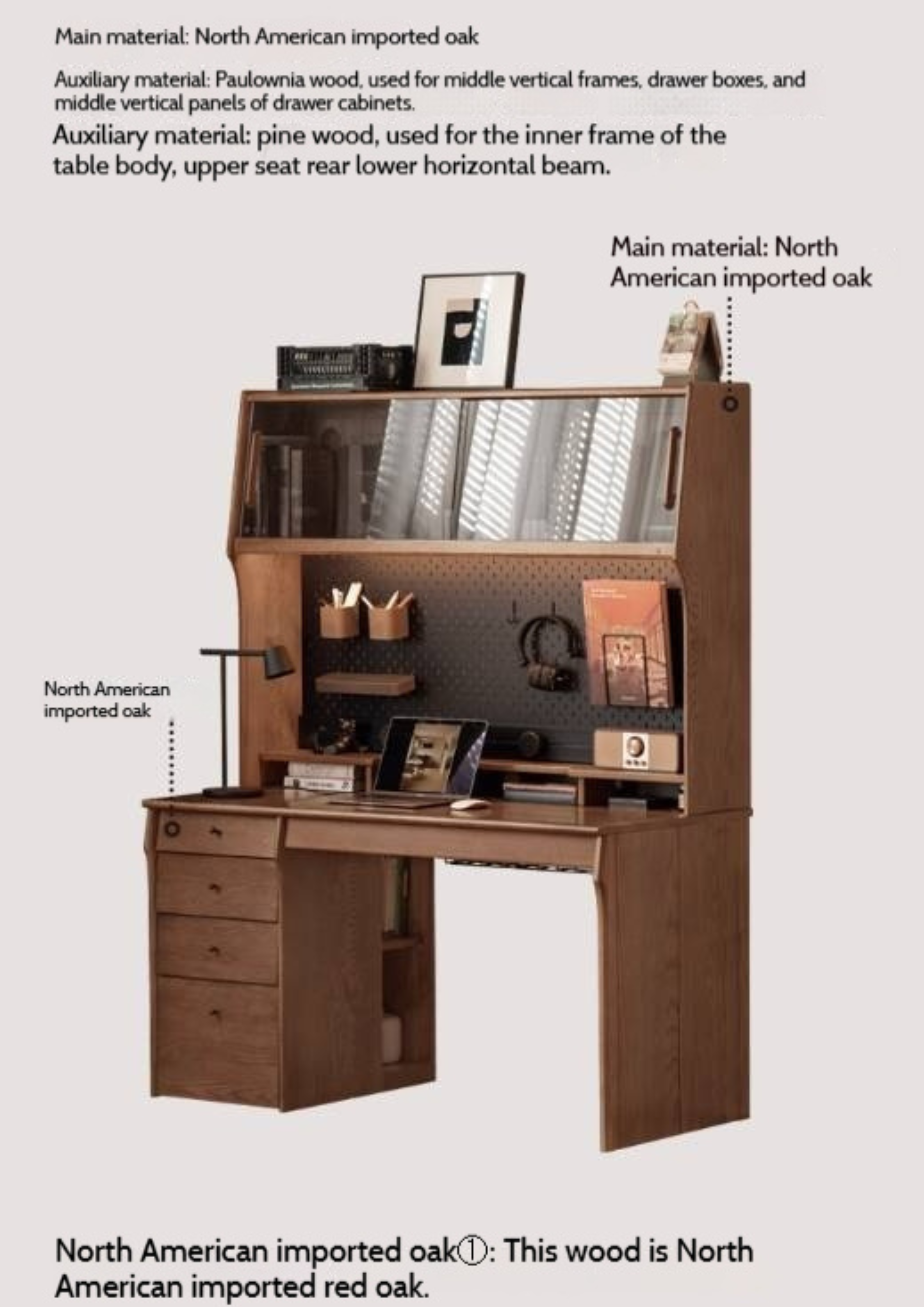 Oak Solid Wood Computer Desk With Shelf