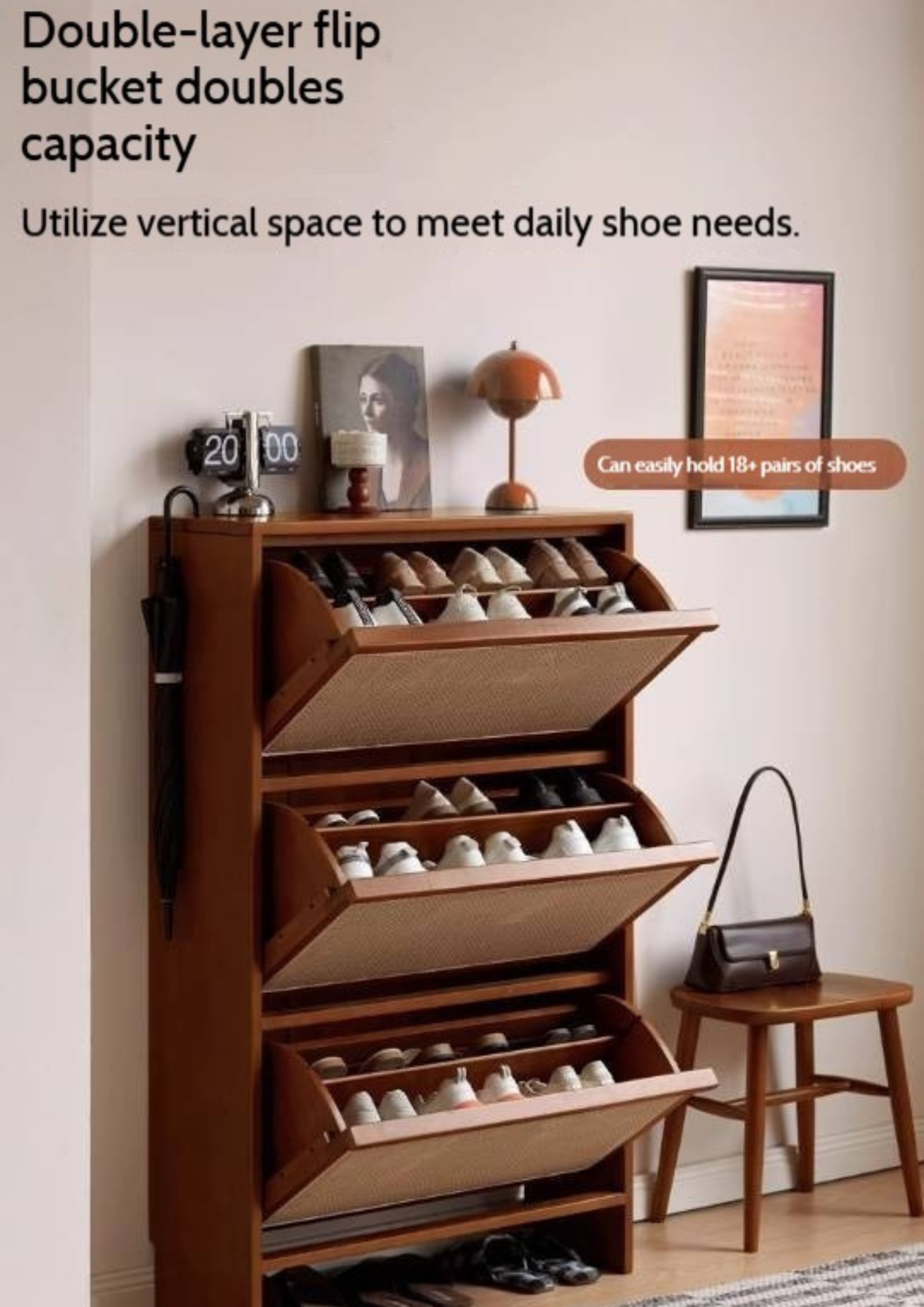 Tulipwood Solid Wood Rattan Shoe Cabinet Antique Style