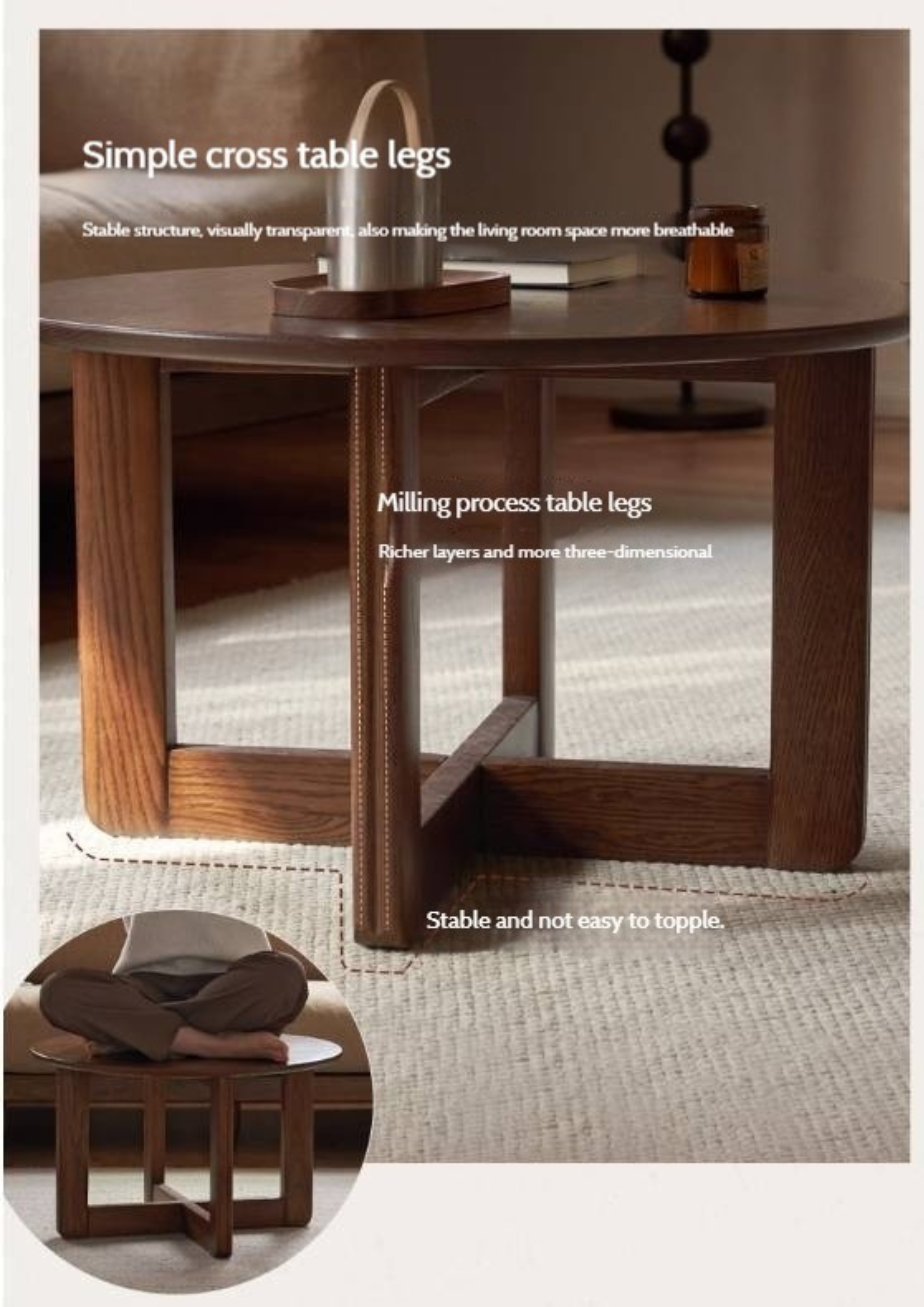 Sandalwood, Oak Solid Wood Modern Coffee Table