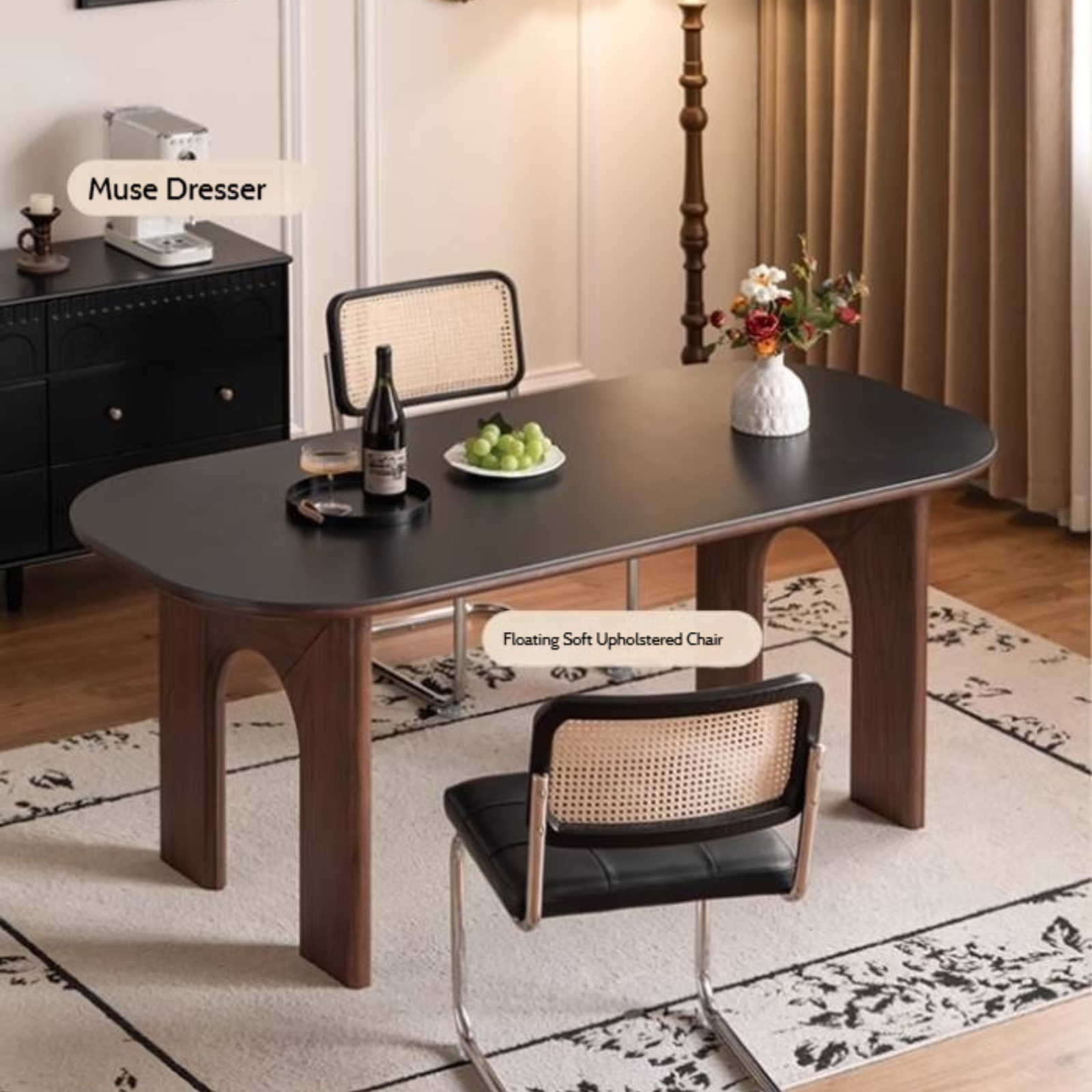 Black Walnut, Oak Solid Wood French Retro Style Dining Table