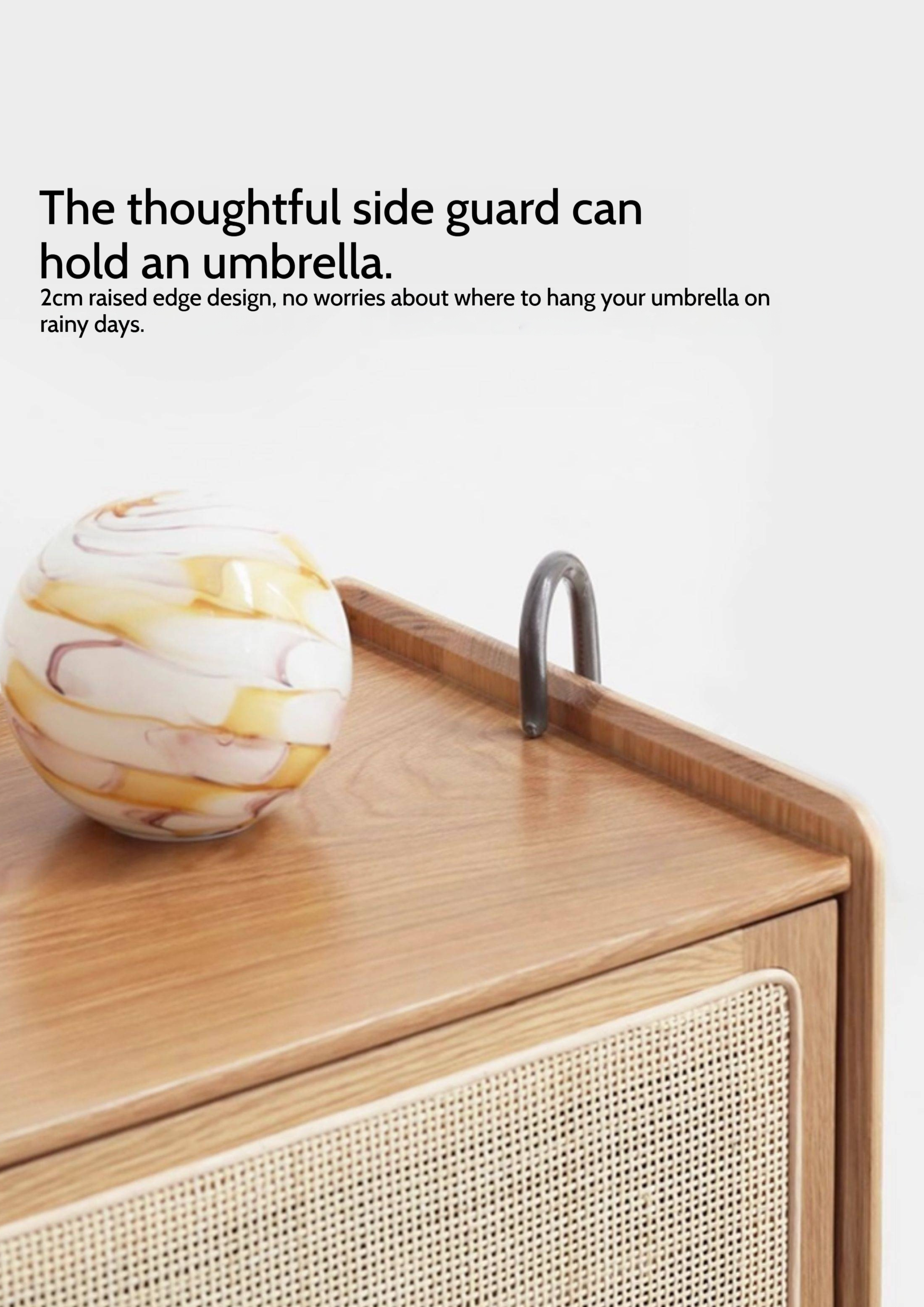 Oak Solid Wood Shoe Cabinet Storage Rattan