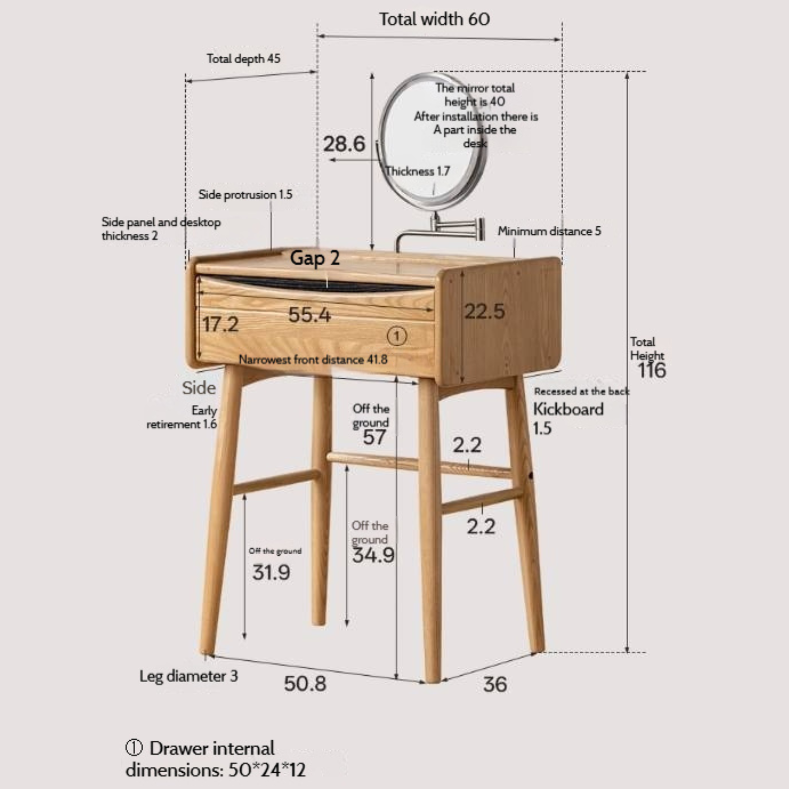 Ash Solid Wood Modern Dressing Table