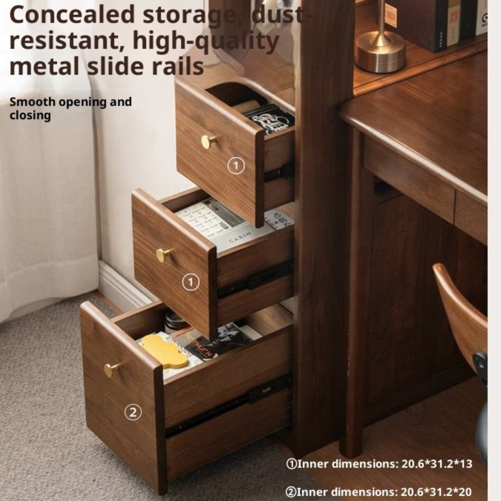 Black Walnut, Oak Solid Wood Narrow Bookcase