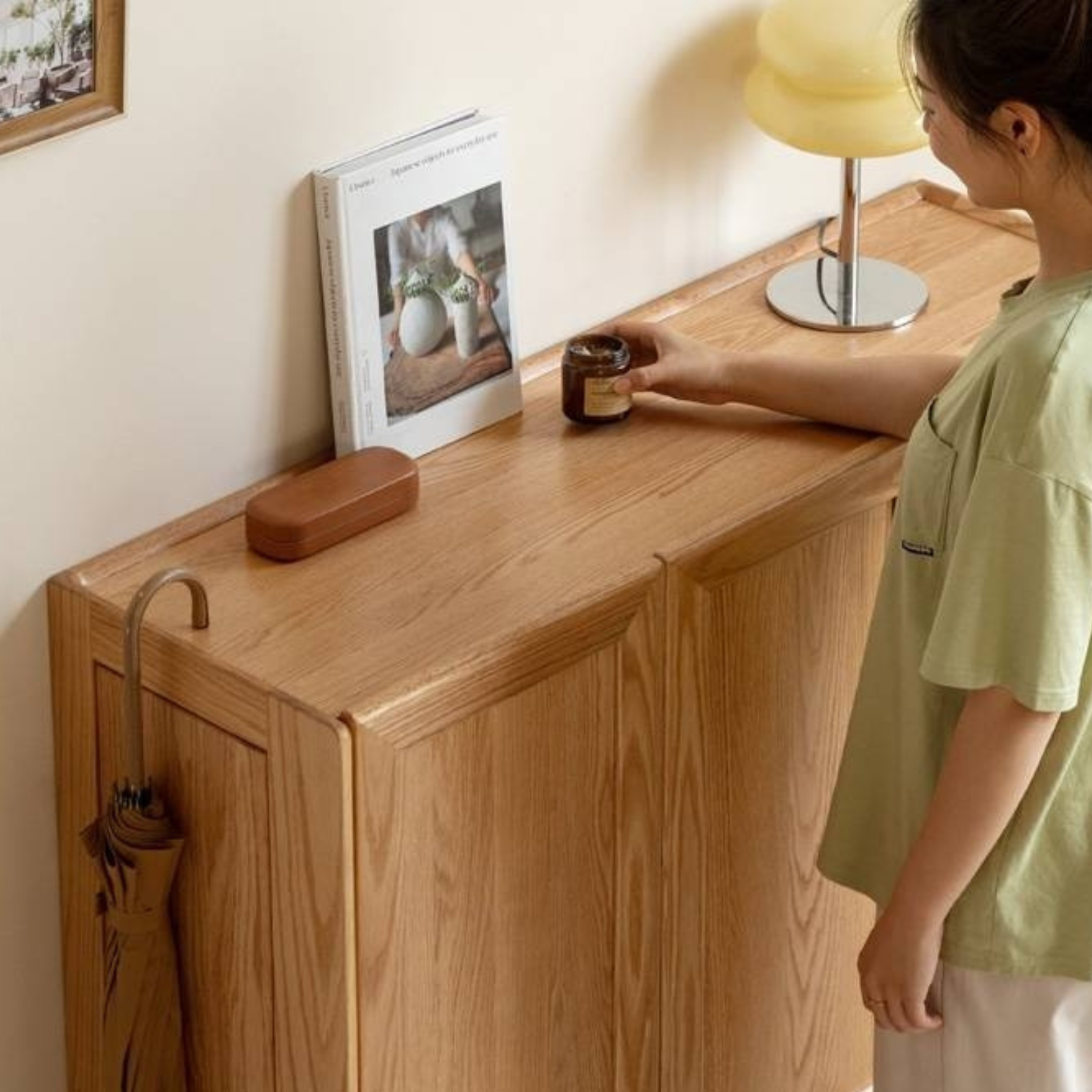 Oak, Solid Rubber Wood Shoe Cabinet