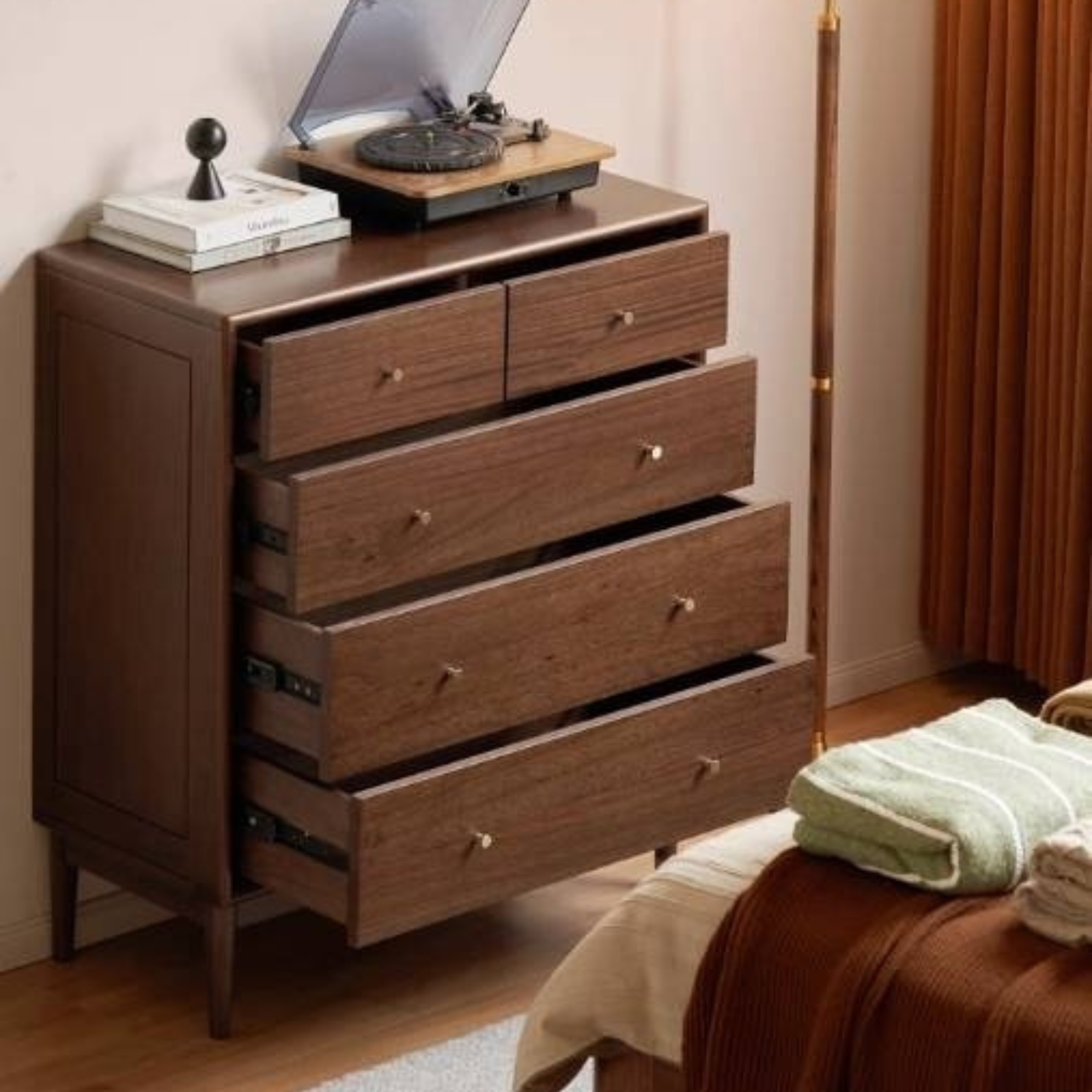 Red Zebrawood Solid Wood Modern Minimalist Chest of Drawers