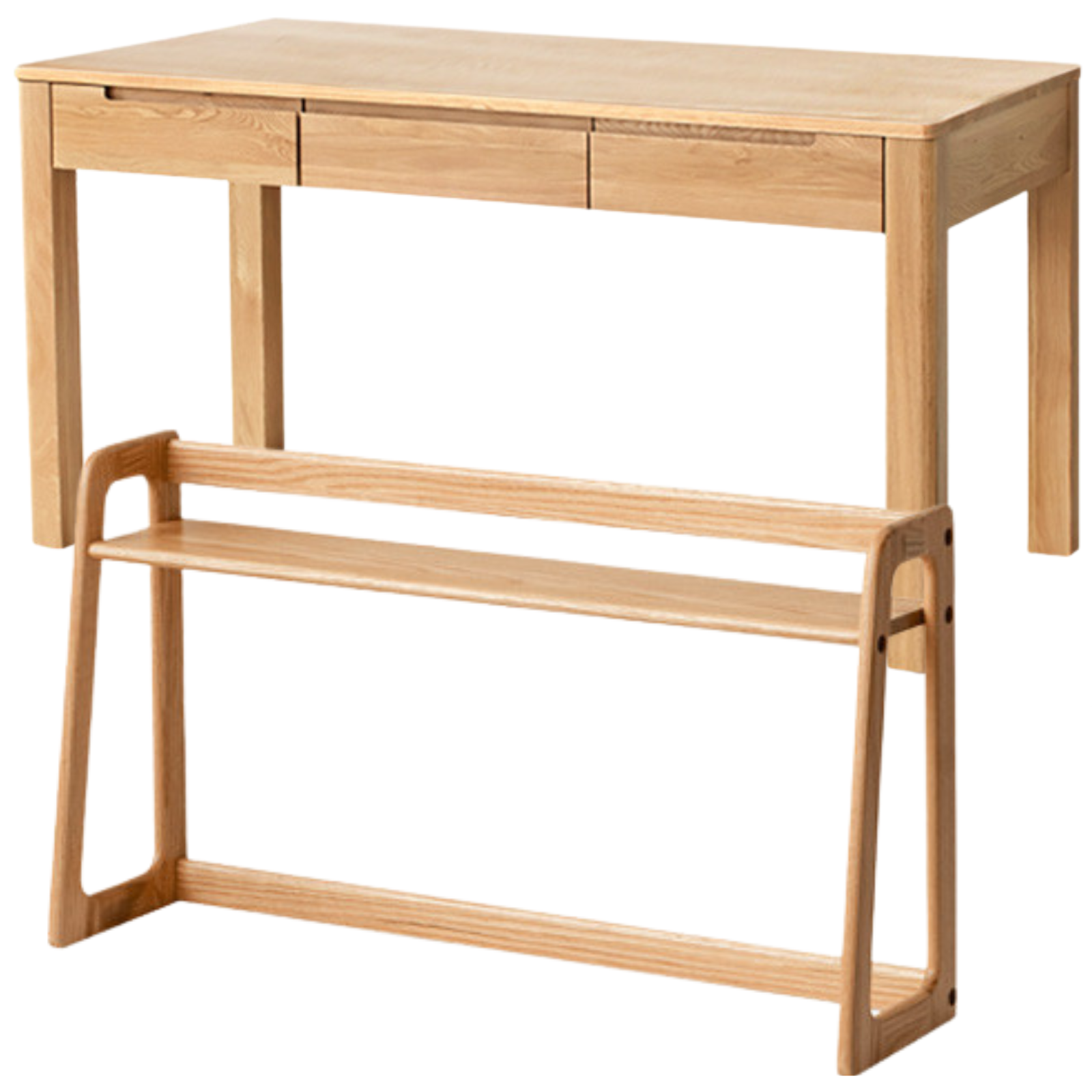 Oak Solid Wood Office Desk and Bookshelf Integrated