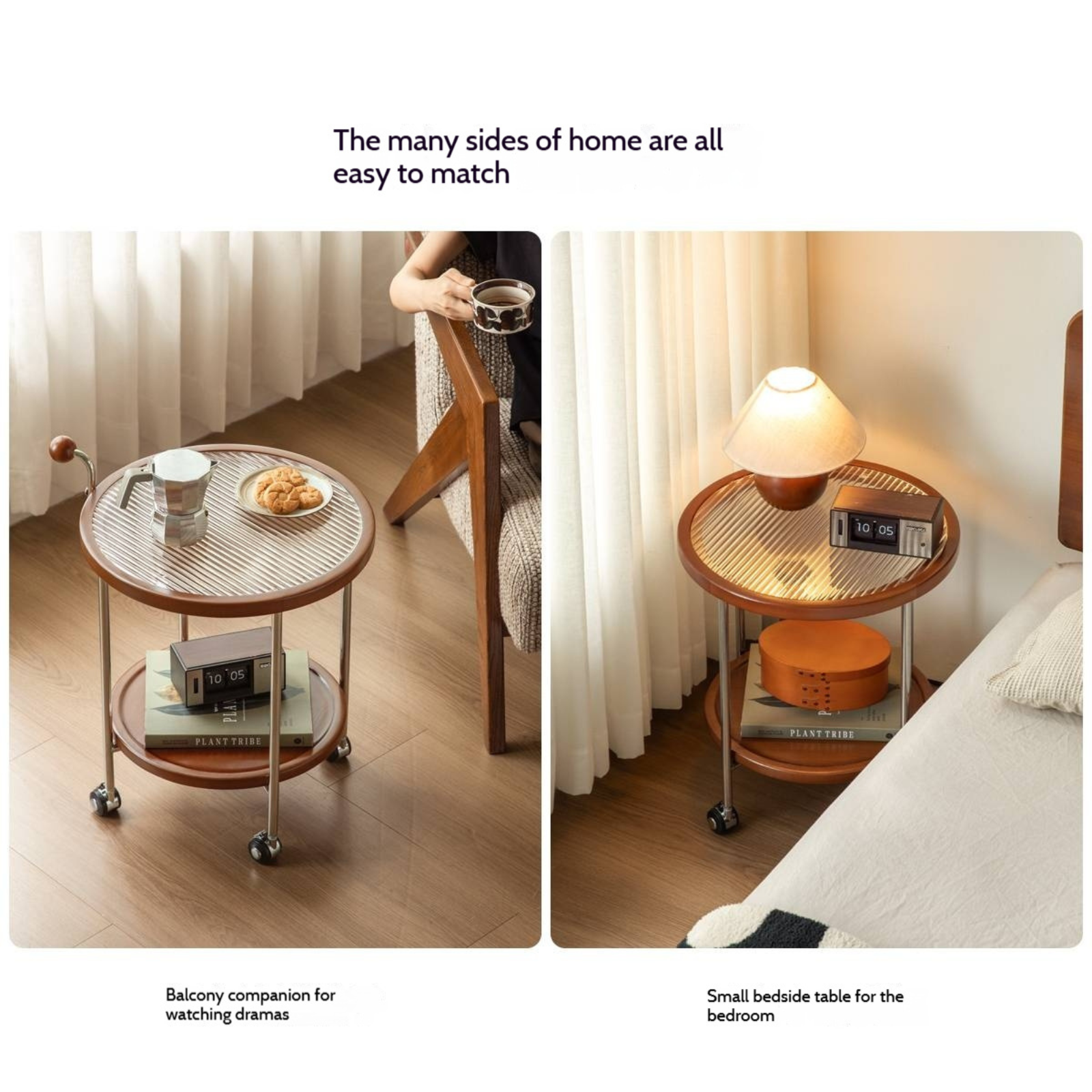 Beech Solid Wood Vintage Style Double Layer Glass Coffee Table