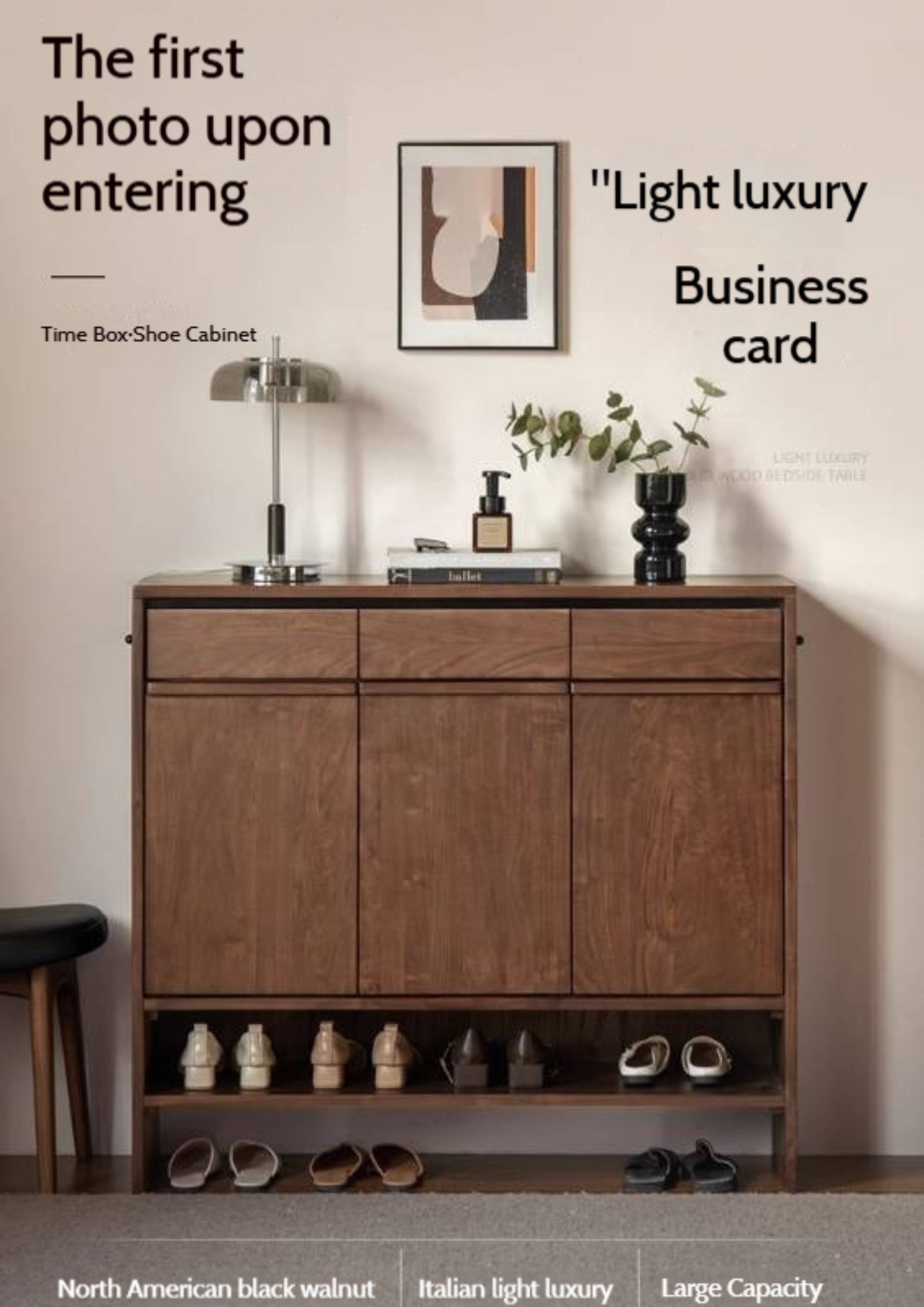 Black Walnut, Oak Solid Wood Italian Light Luxury Shoe Cabinet