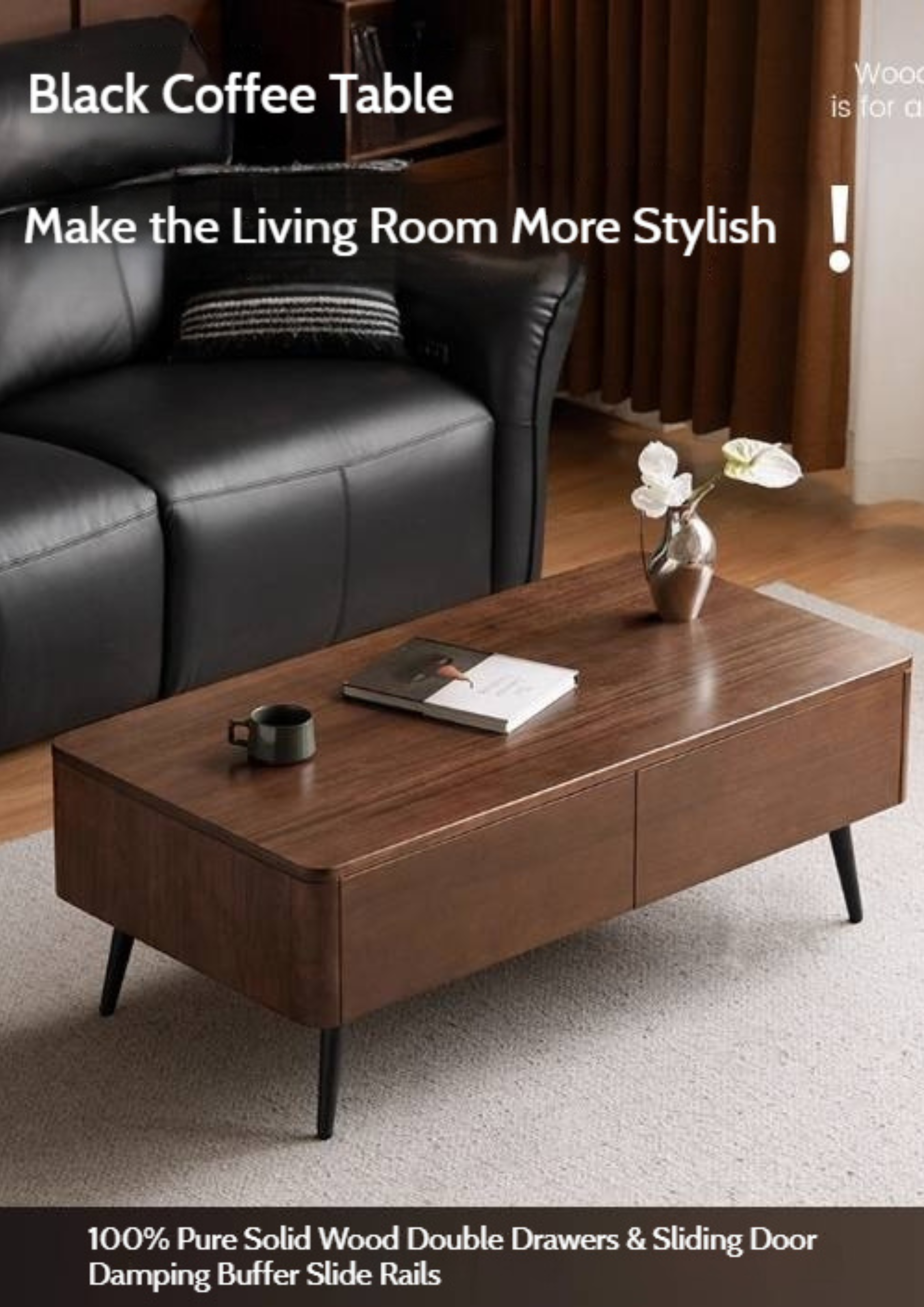 Sandalwood Solid Wood Italian Light Luxury Coffee Table