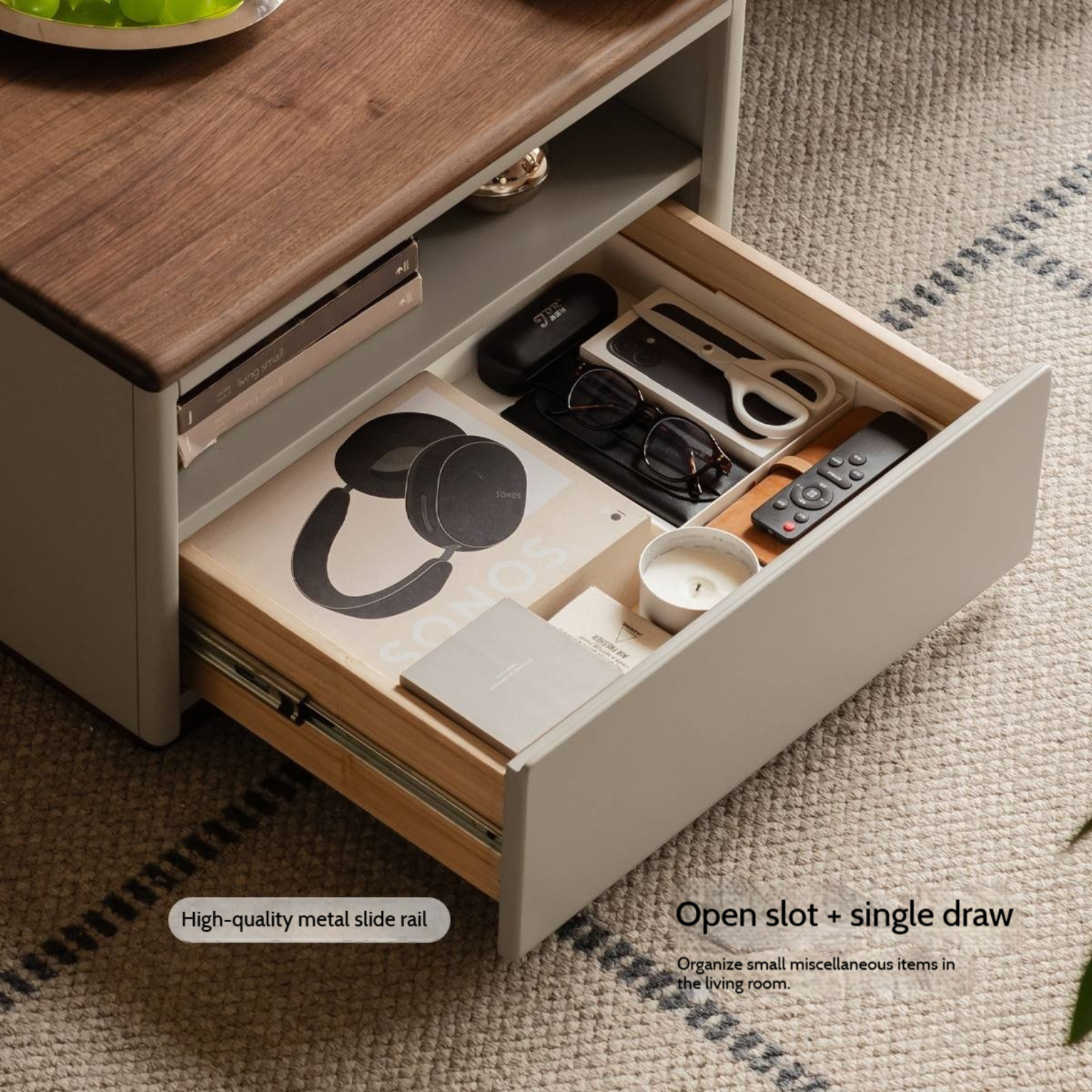 Black Walnut Solid Wood Italian Light Luxury Rock Plate Coffee Table