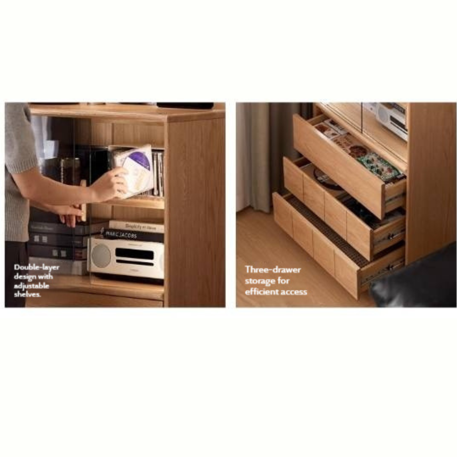 Oak Solid Wood Modern Side Cabinet with Light