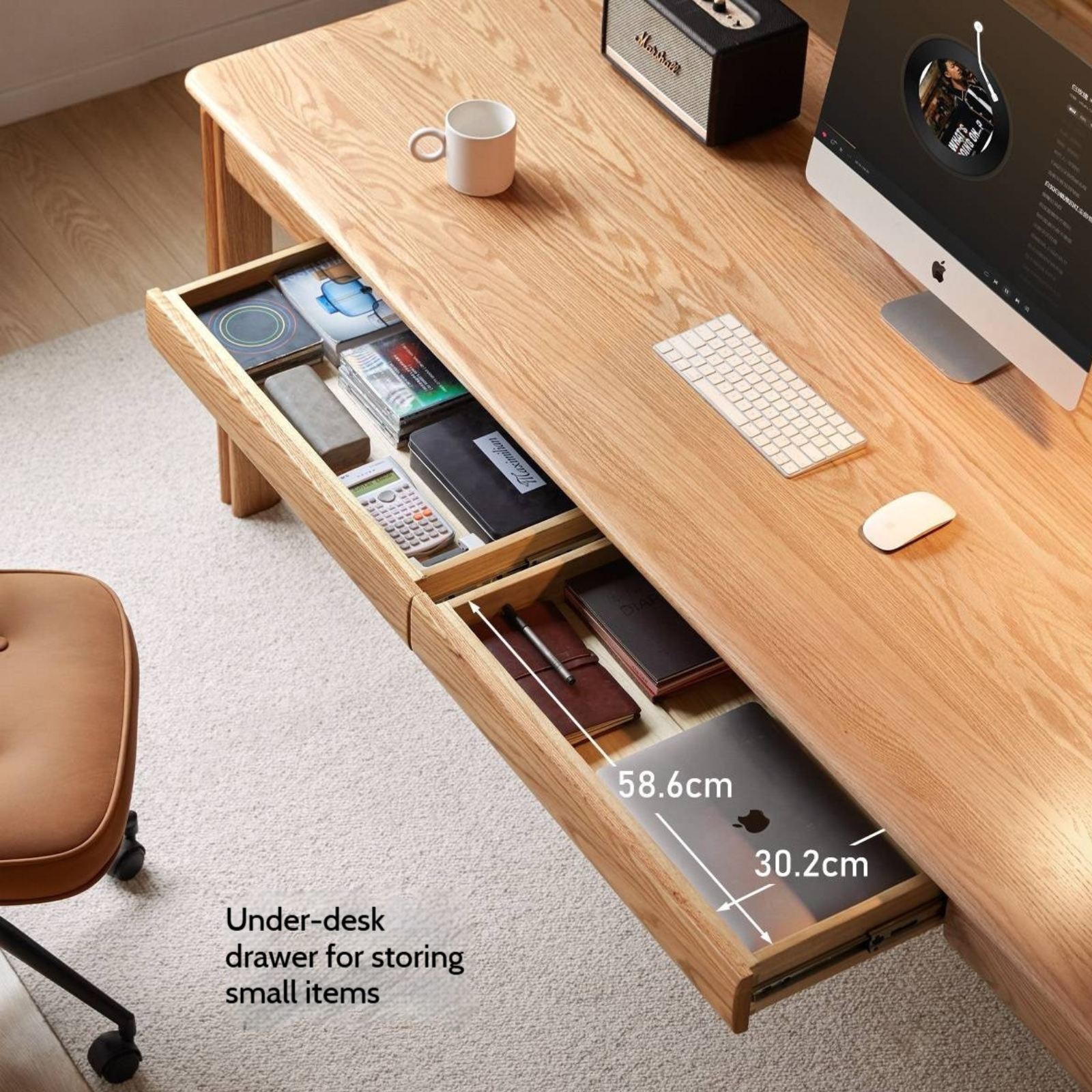 Oak, Ash Solid Wood Modern Minimalist Office Desk with Drawers