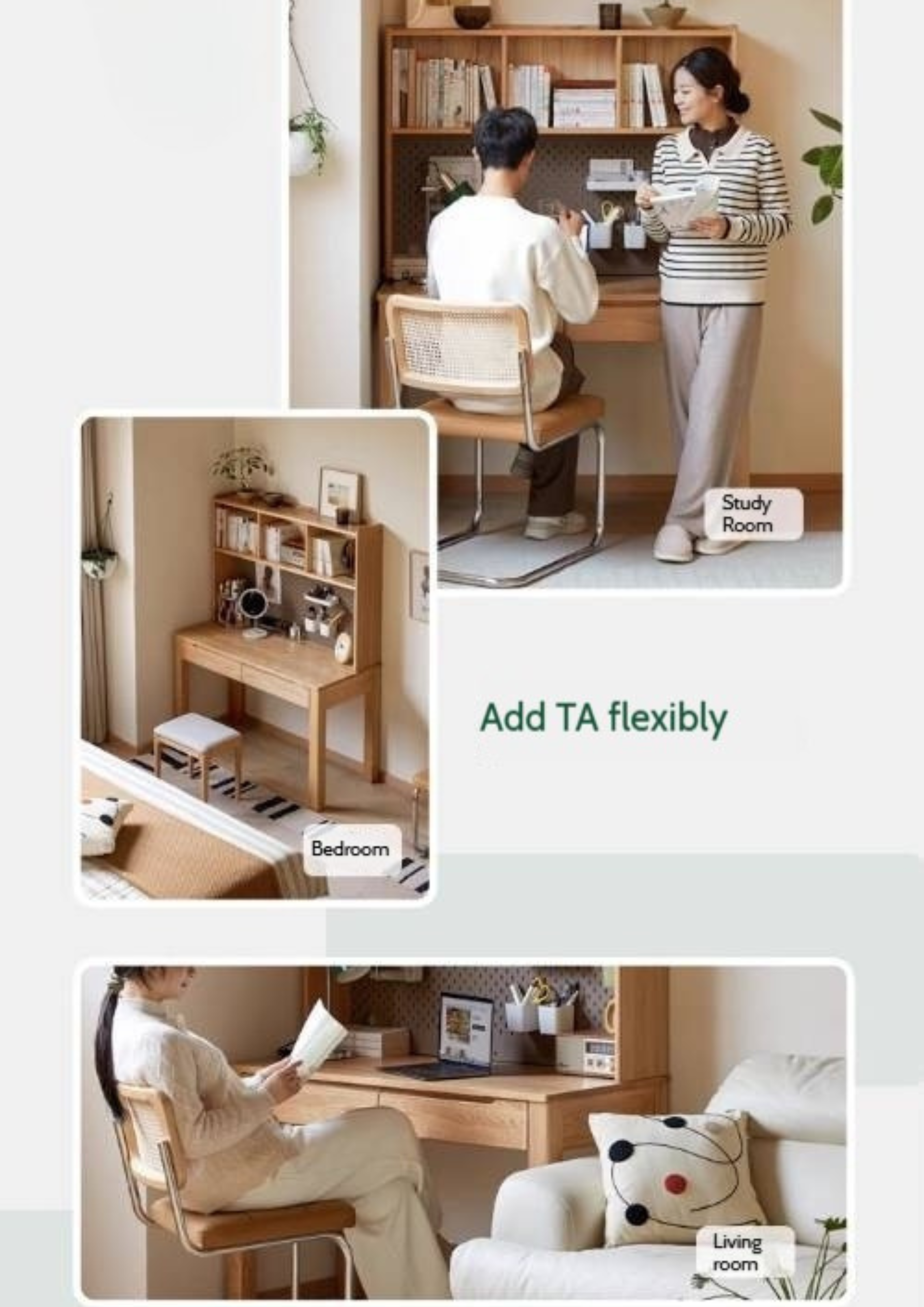 Oak Solid Wood Office Desk and Bookshelf Integrated