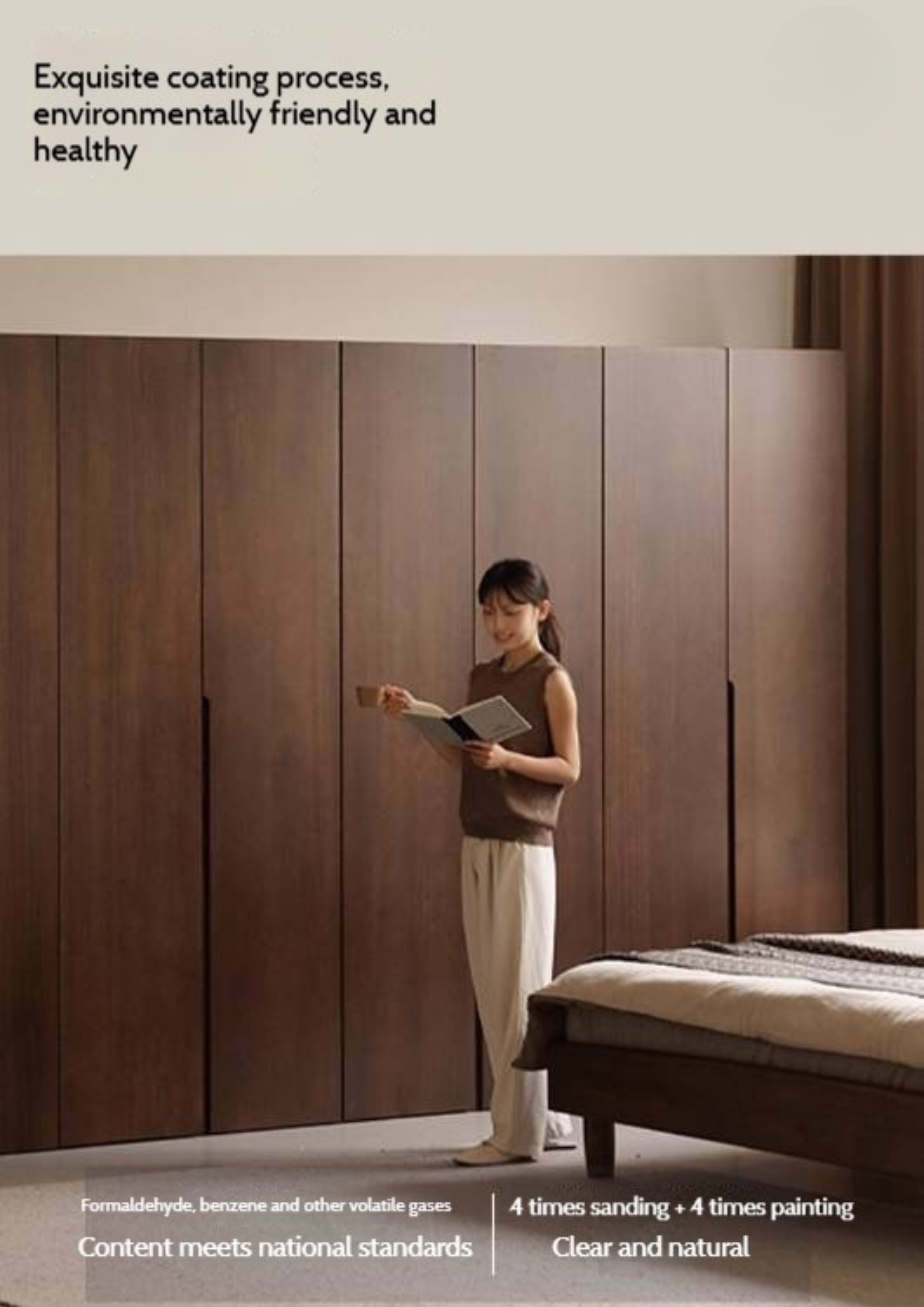 Sandalwood, Black Walnut Solid Wood Modern Double Door Wardrobe