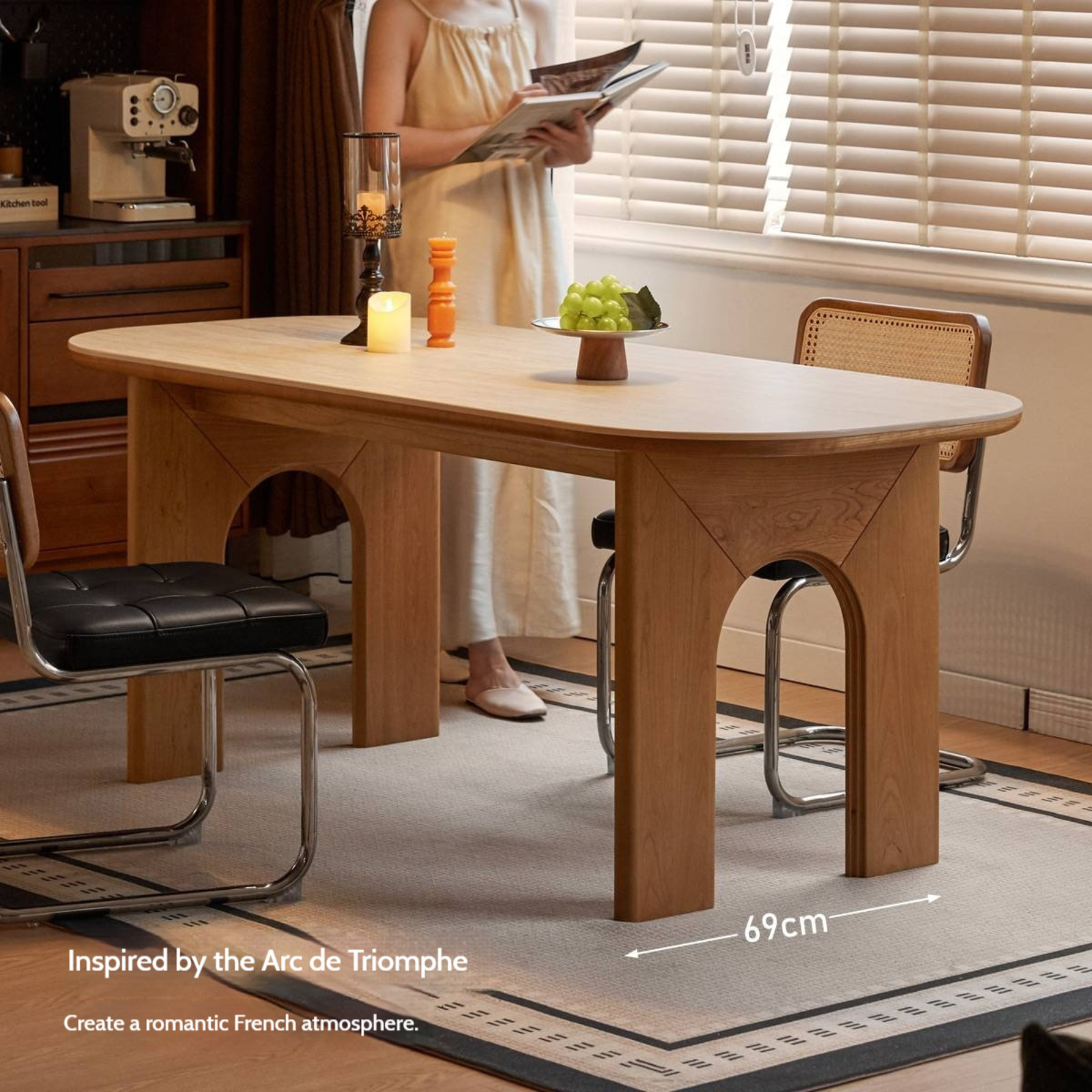 Cherry Solid Wood French Retro Style Slab Dining Table