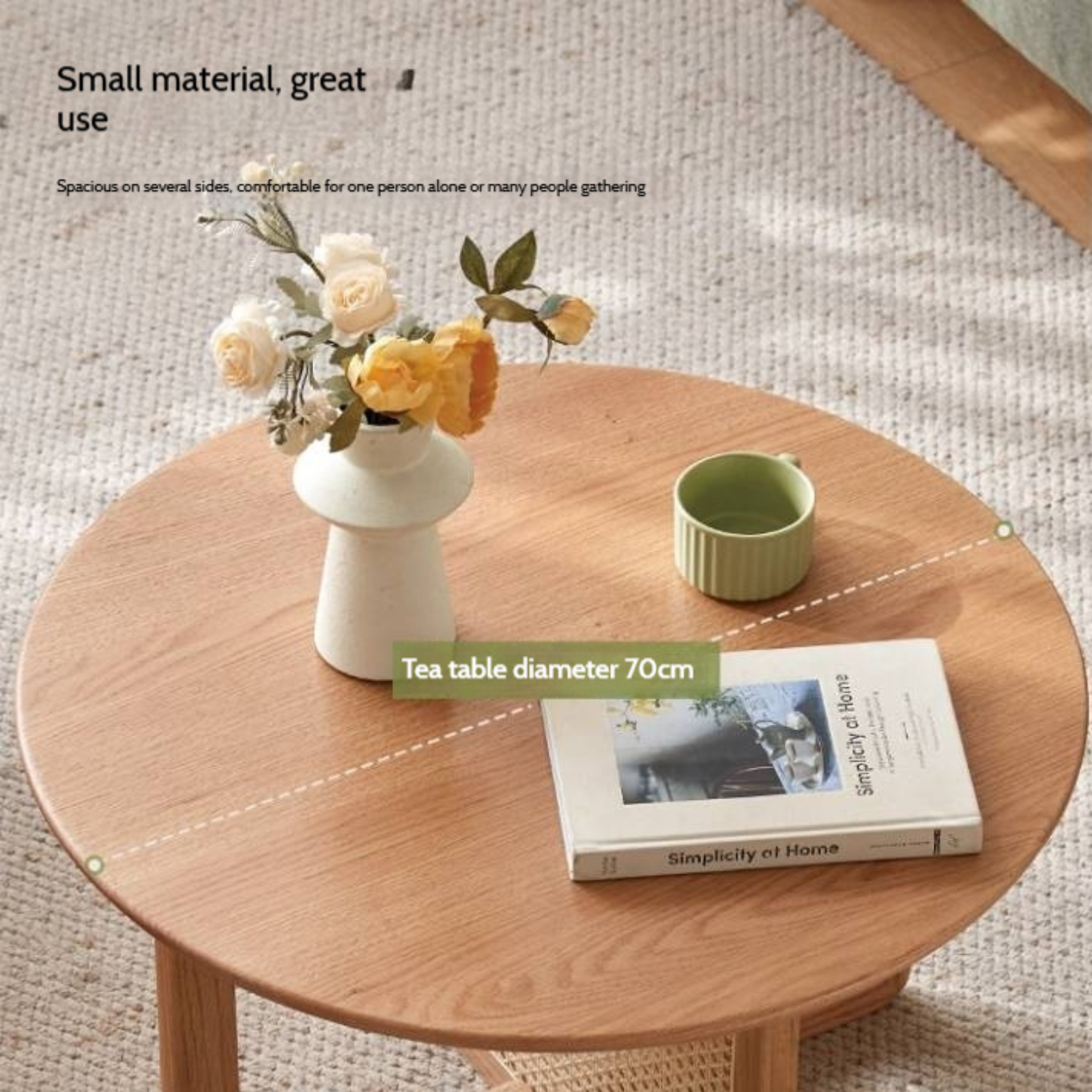Oak Solid Wood Modern Rattan Coffee Table