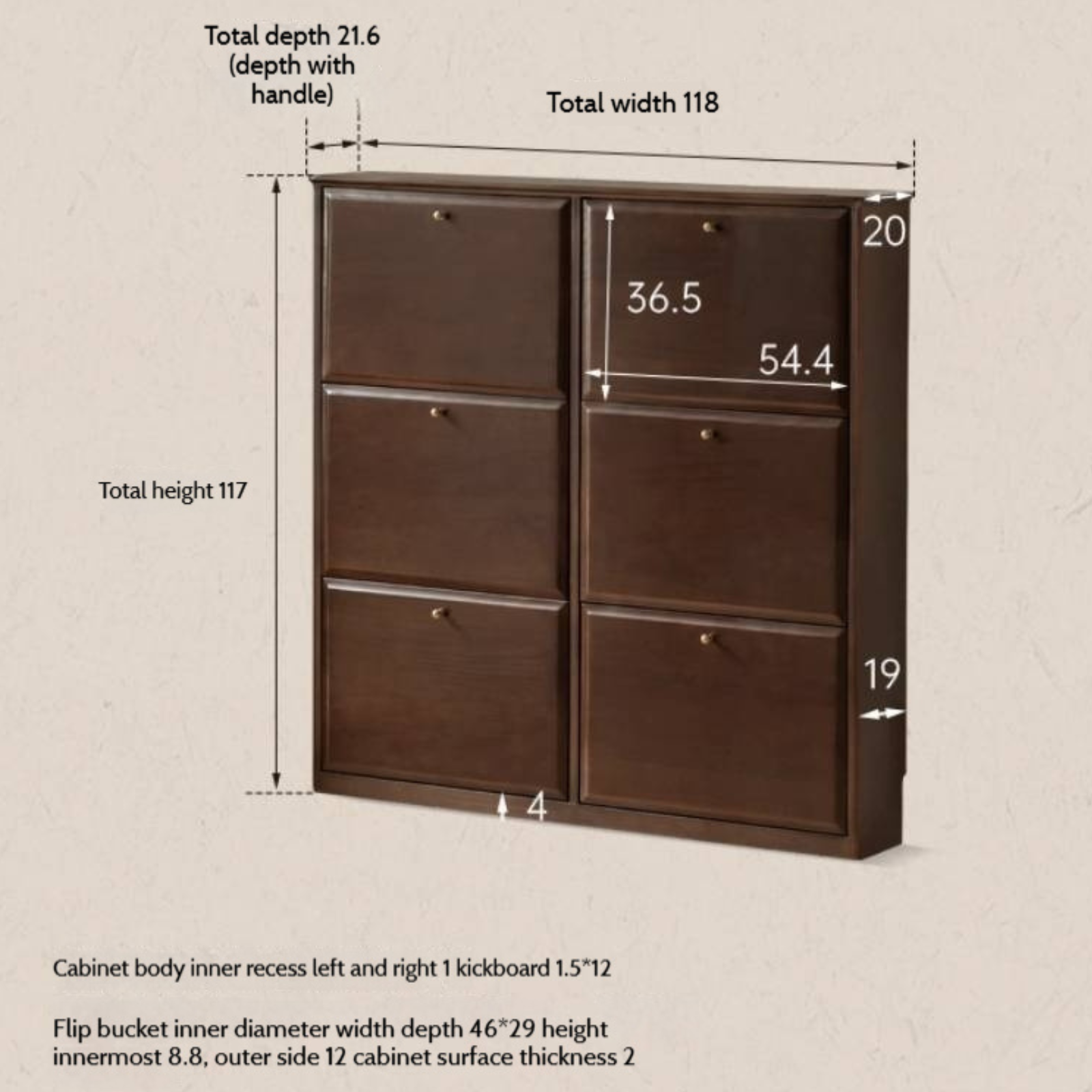 Poplar, Solid Rubber Wood Retro Narrow Shoe Cabinet