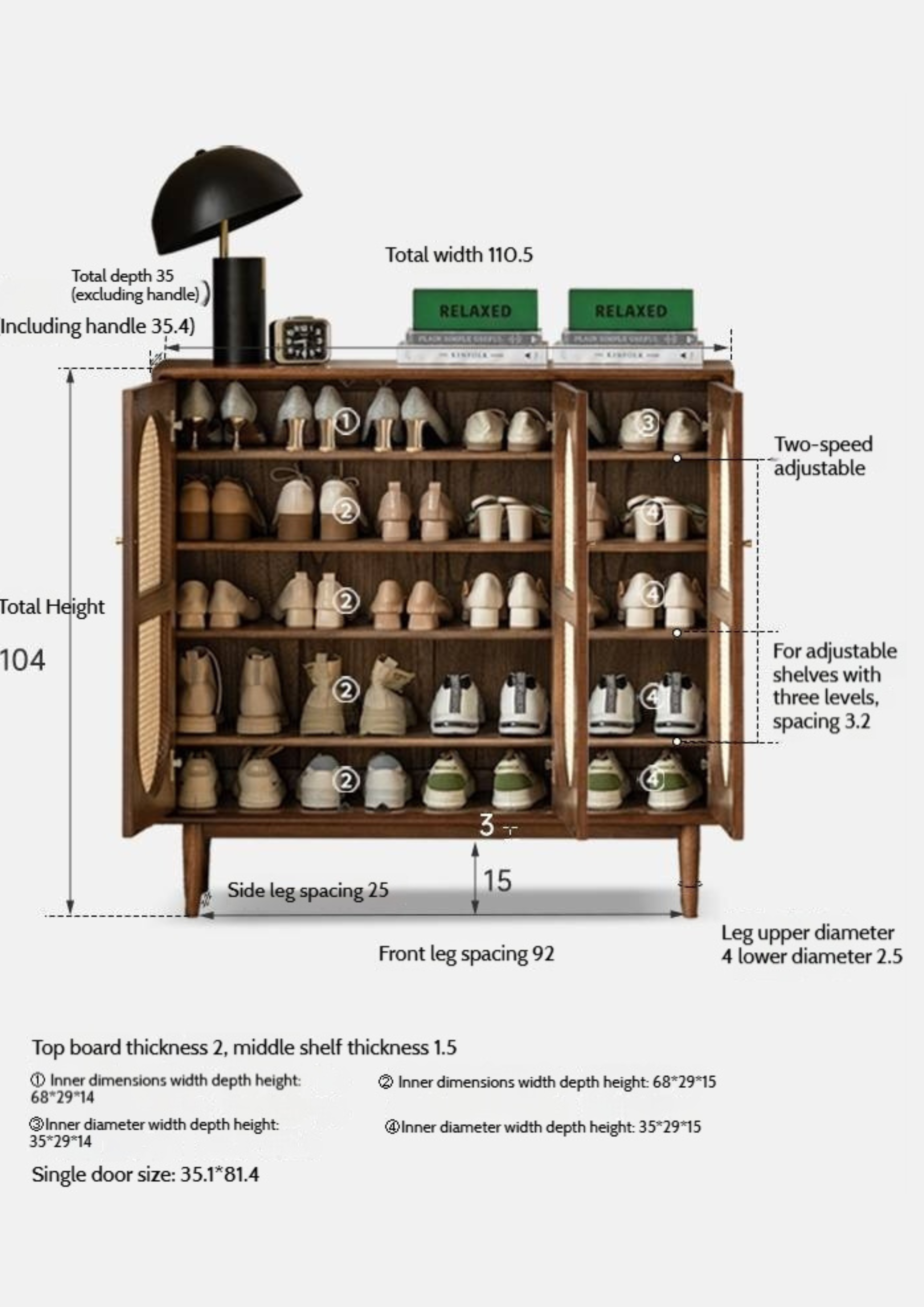 Oak Solid Wood Rattan Wall-Mounted Shoe Cabinet